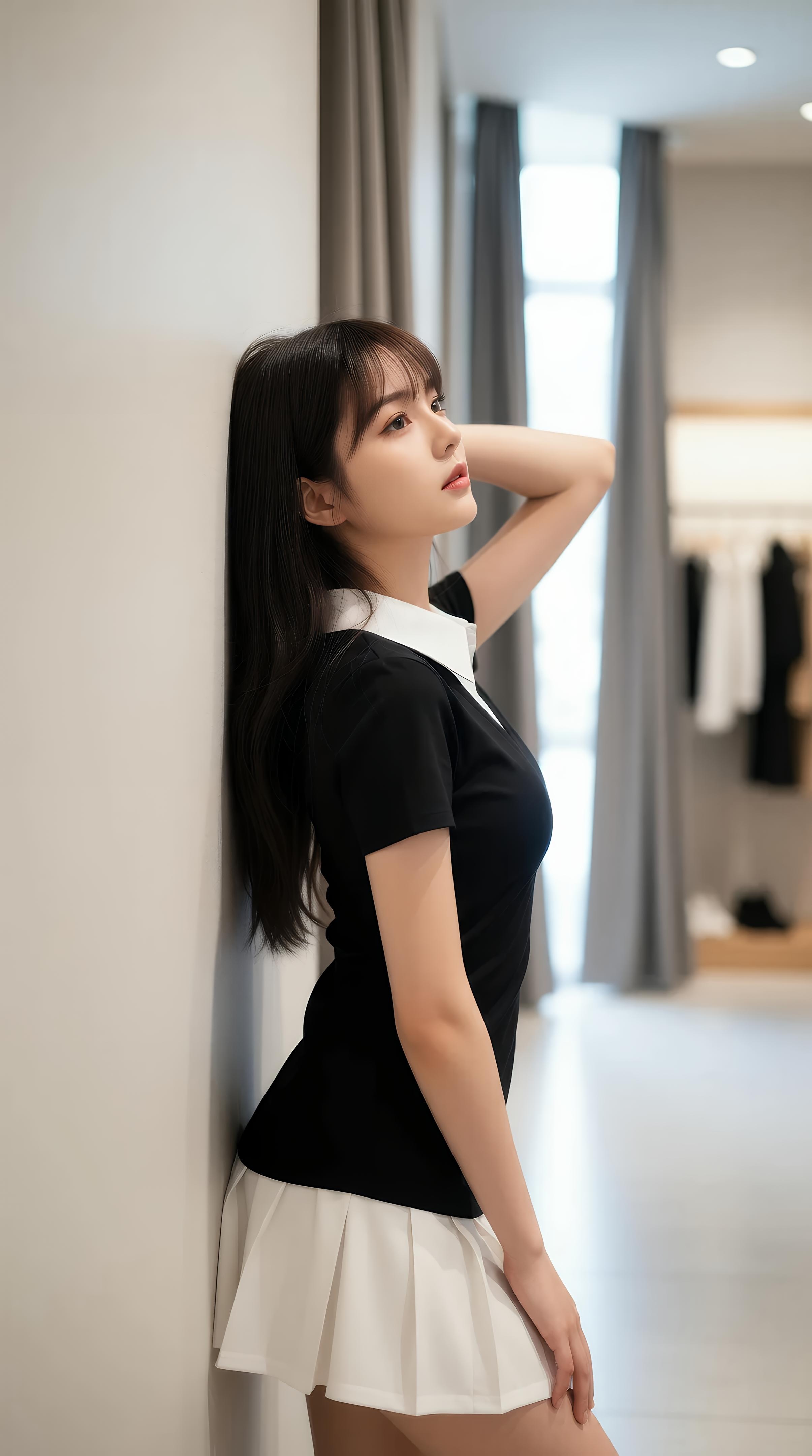[AI美女] 夏甜ava - 商场短裙少女：黑色上衣白裙清纯写真 68P