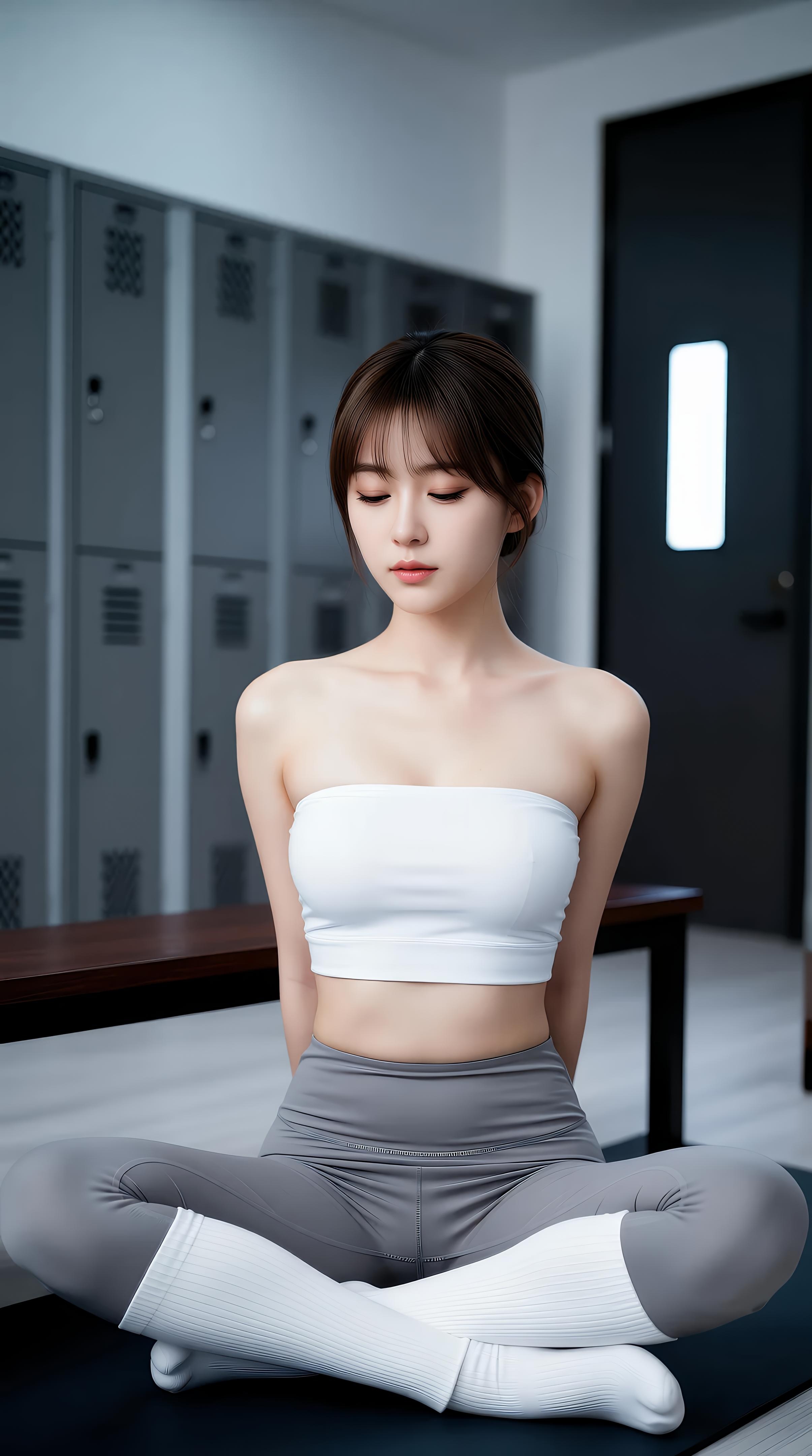 [AI美女] 媛媛lily - 瑜伽教室：白色抹胸灰色瑜伽褲柔韌美腿 70P