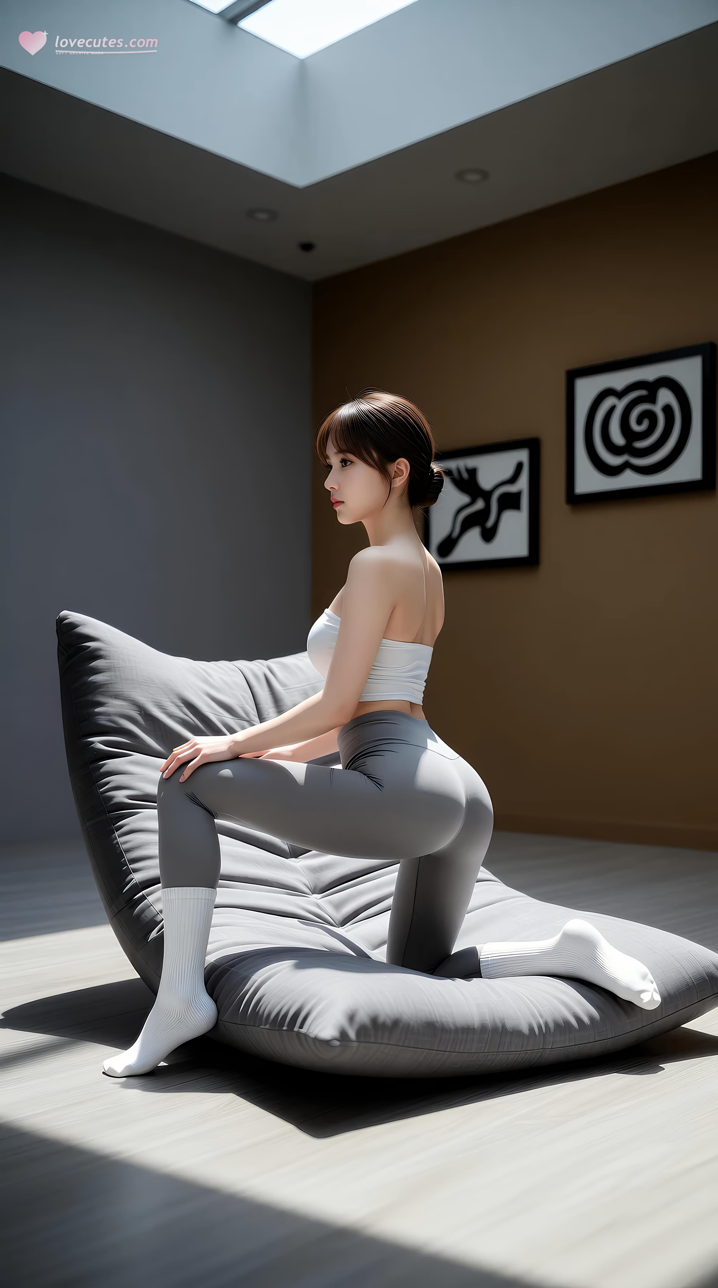 [AI美女] 媛媛lily - 瑜伽教室：白色抹胸灰色瑜伽褲柔韌美腿 70P