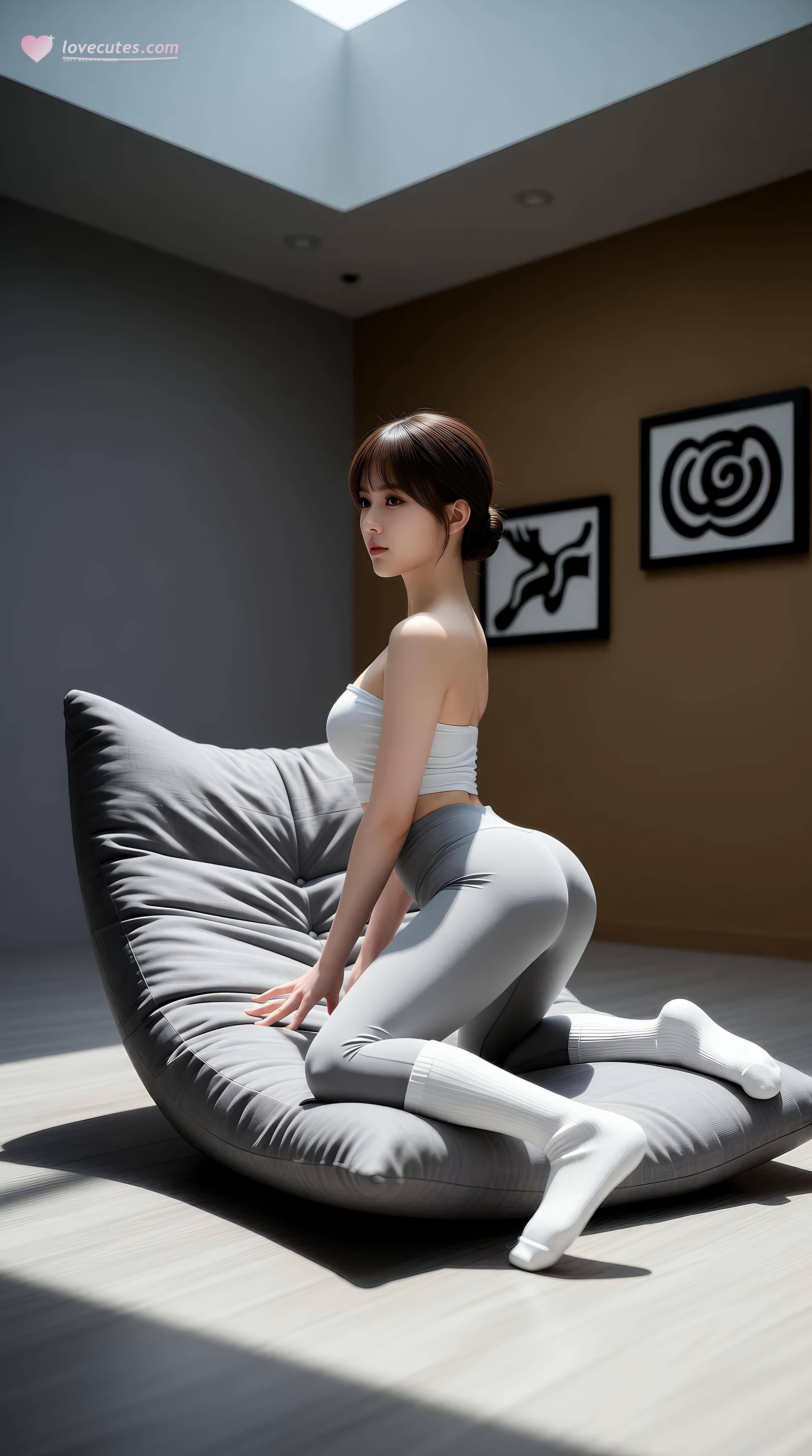 [AI美女] 媛媛lily - 瑜伽教室：白色抹胸灰色瑜伽褲柔韌美腿 70P