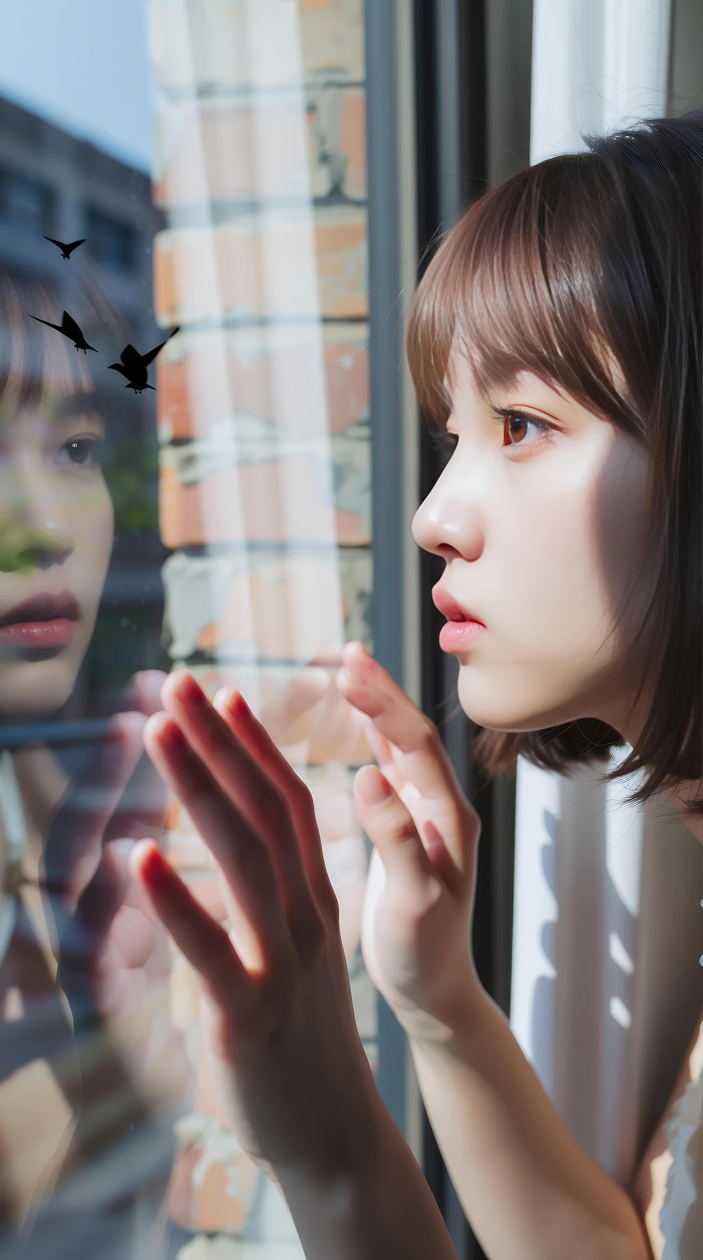 [AI美女] 小乔不乔 - 粉色短裙街巷：户外阳光清纯美腿 97P