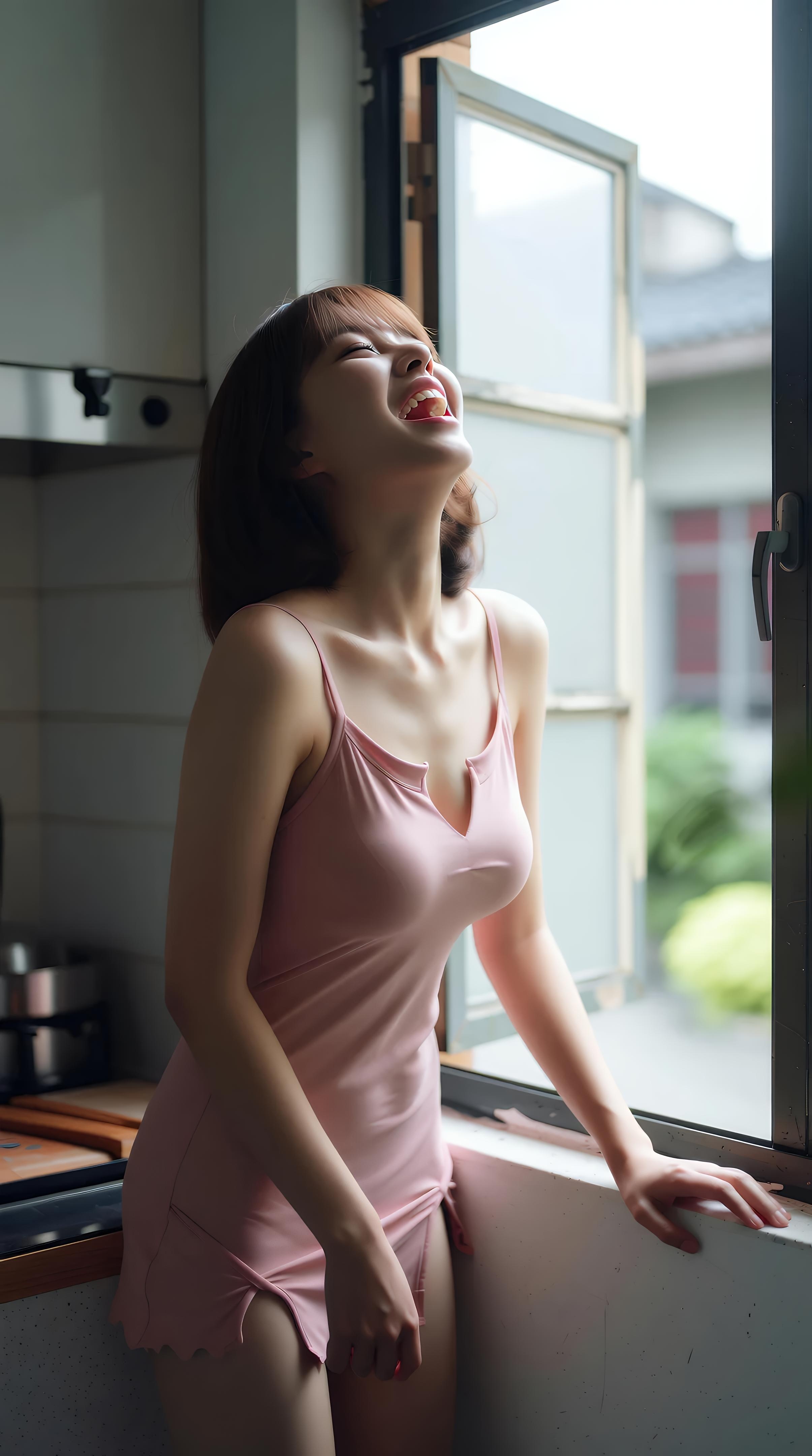 [AI美女] 小乔不乔 - 粉色短裙街巷：户外阳光清纯美腿 97P
