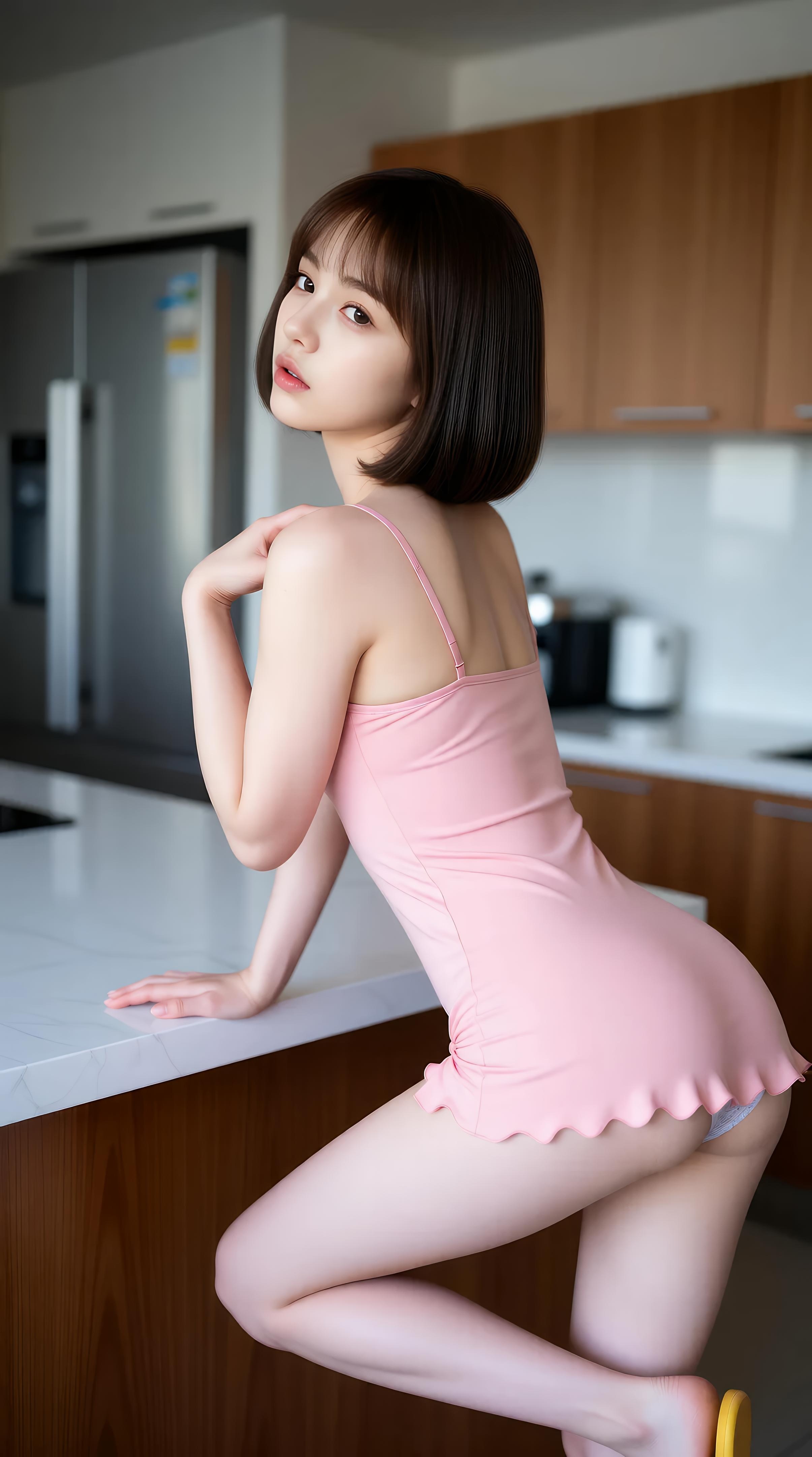 [AI美女] 小乔不乔 - 粉色短裙街巷：户外阳光清纯美腿 97P