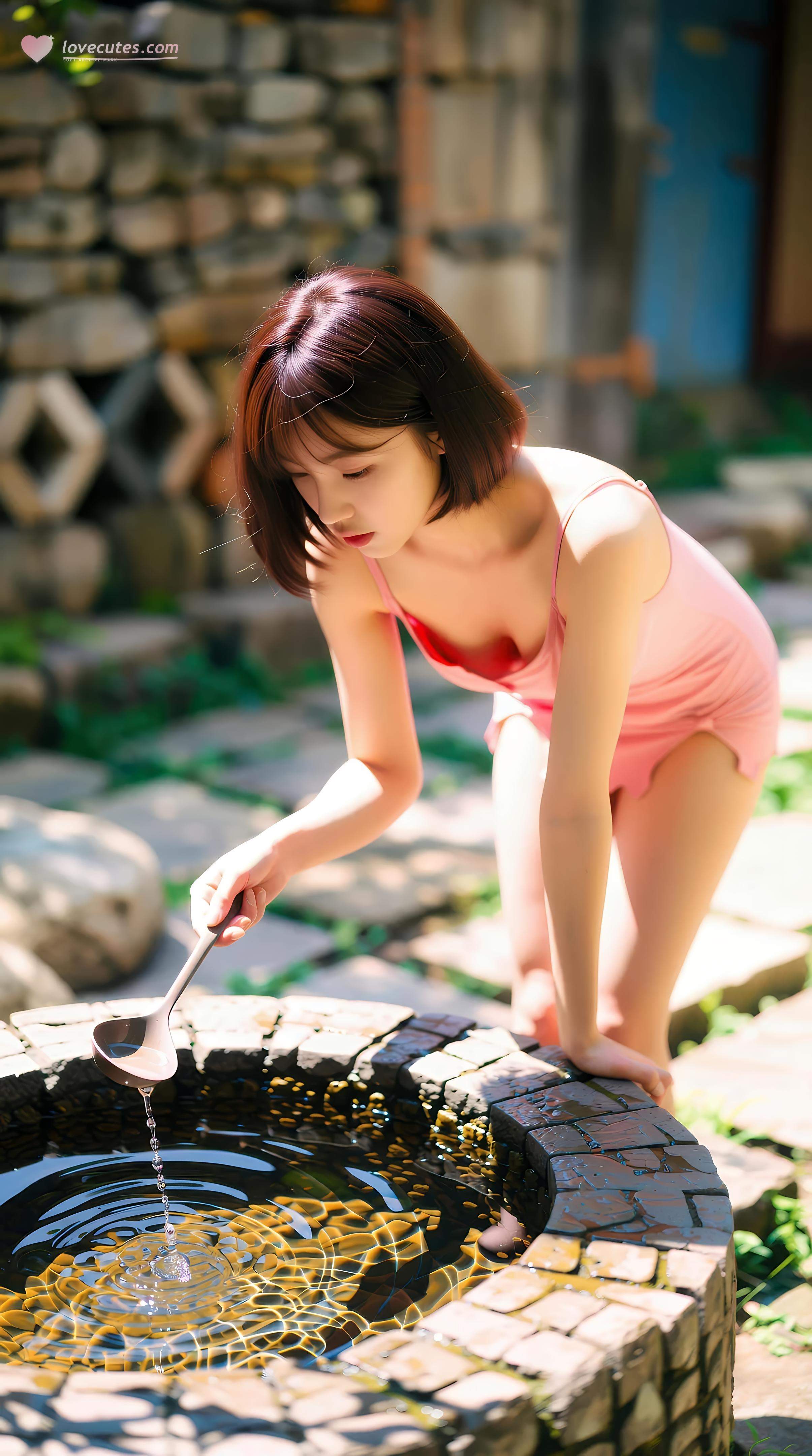 [AI美女] 小喬不喬 - 粉色短裙街巷：戶外陽光清純美腿 97P