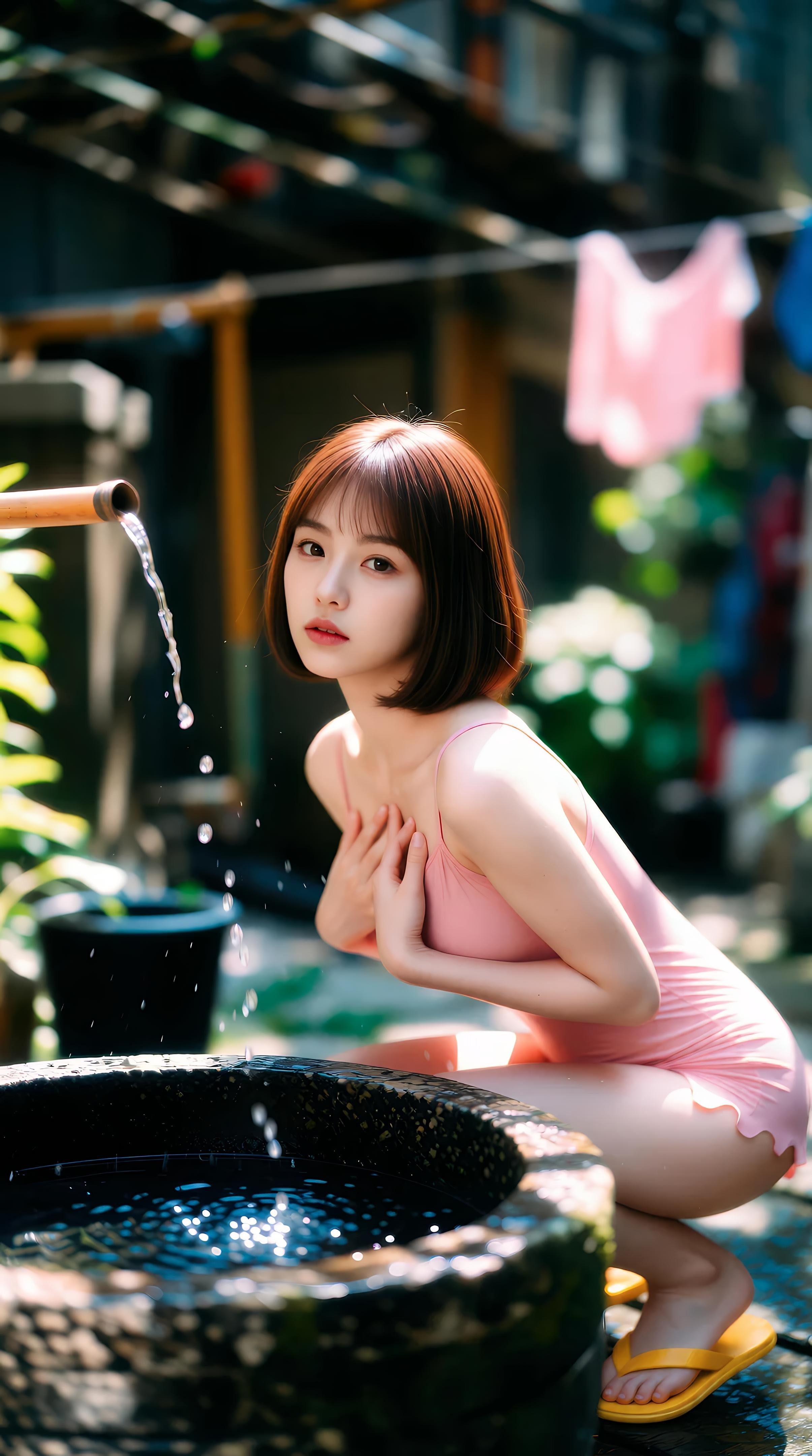 [AI美女] 小乔不乔 - กระโปรงสั้นสีชมพูในตรอกซอย: กลางแจ้งท่ามกลางแสงแดด ขาเรียวใสบริสุทธิ์ 97P