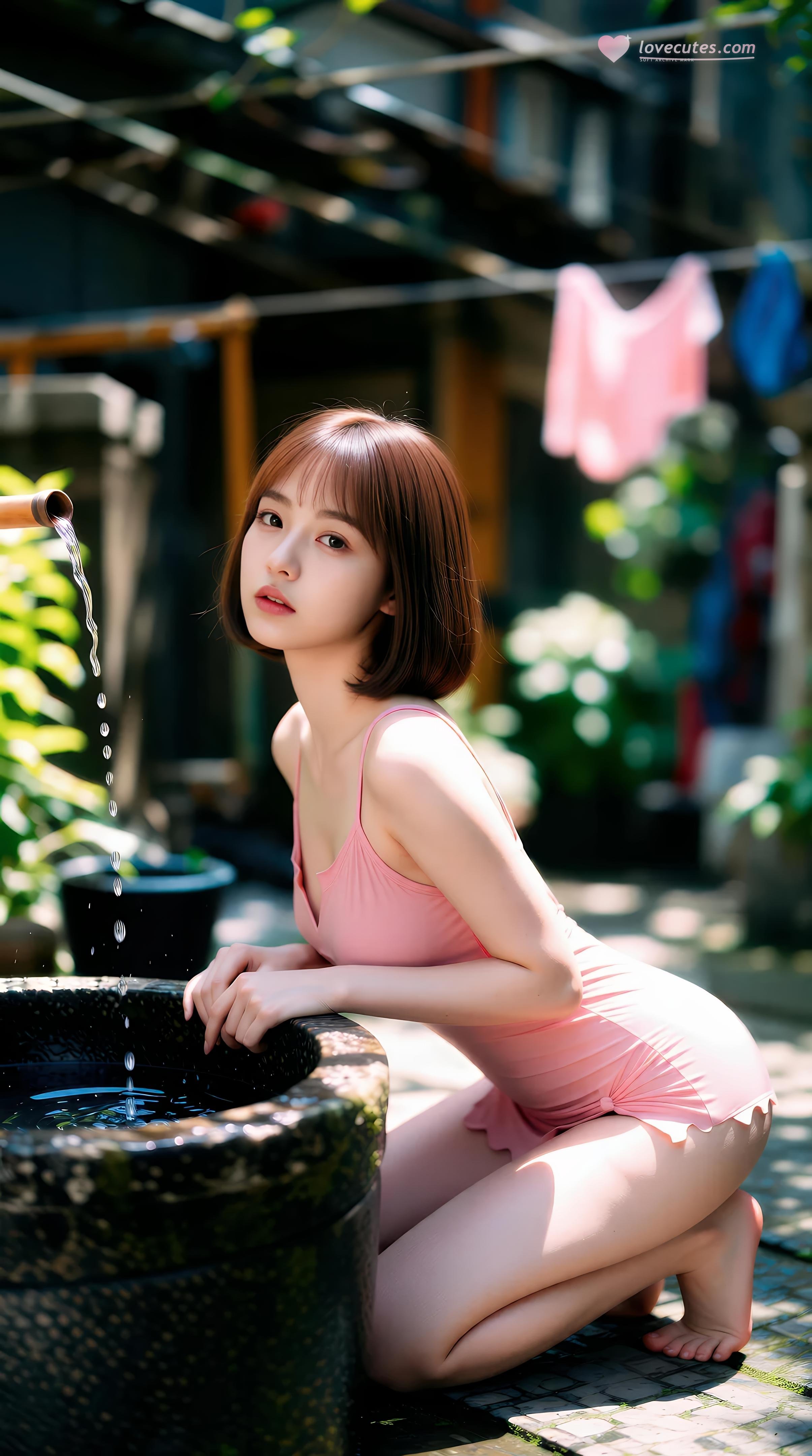 [AI美女] 小乔不乔 - กระโปรงสั้นสีชมพูในตรอกซอย: กลางแจ้งท่ามกลางแสงแดด ขาเรียวใสบริสุทธิ์ 97P