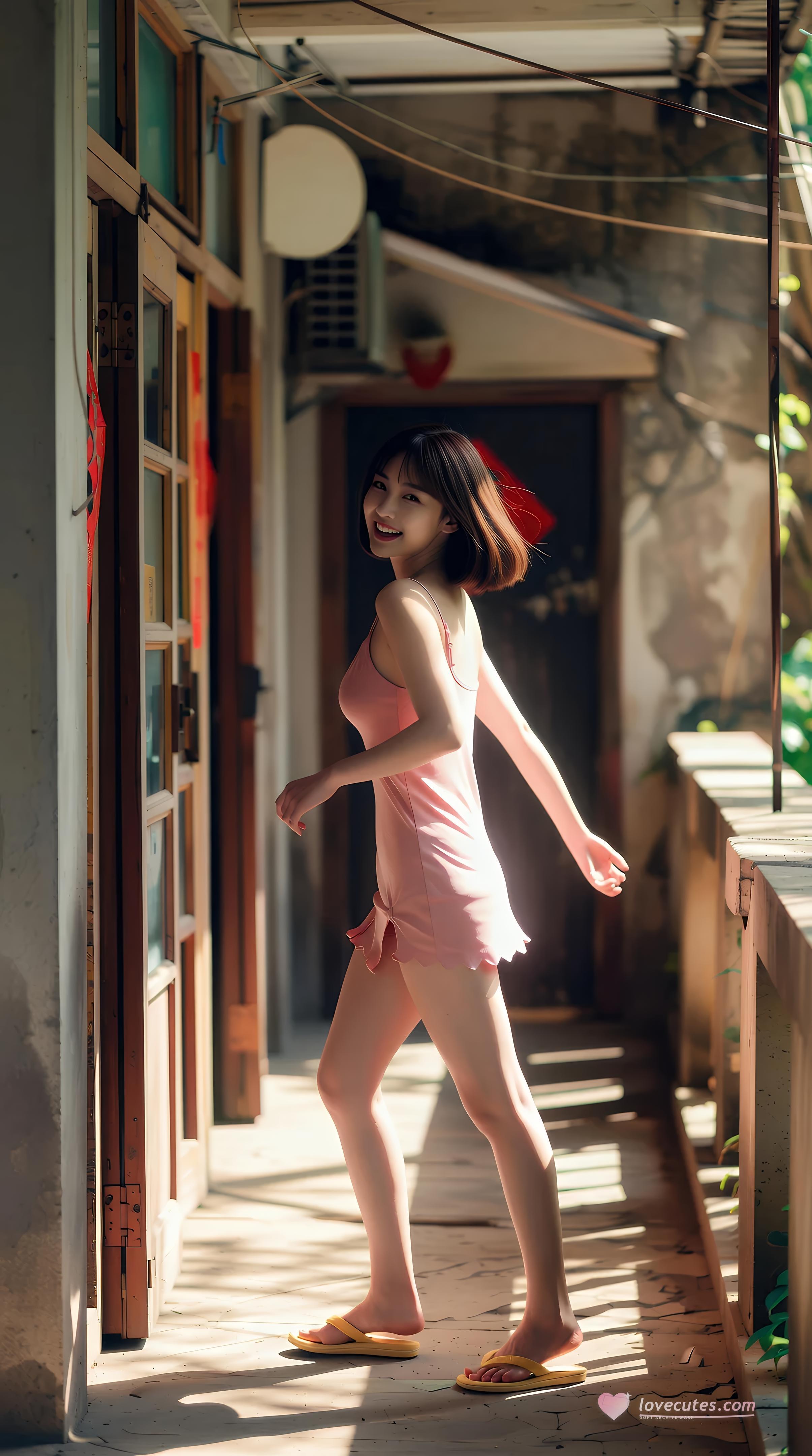 [AI美女] 小乔不乔 - กระโปรงสั้นสีชมพูในตรอกซอย: กลางแจ้งท่ามกลางแสงแดด ขาเรียวใสบริสุทธิ์ 97P