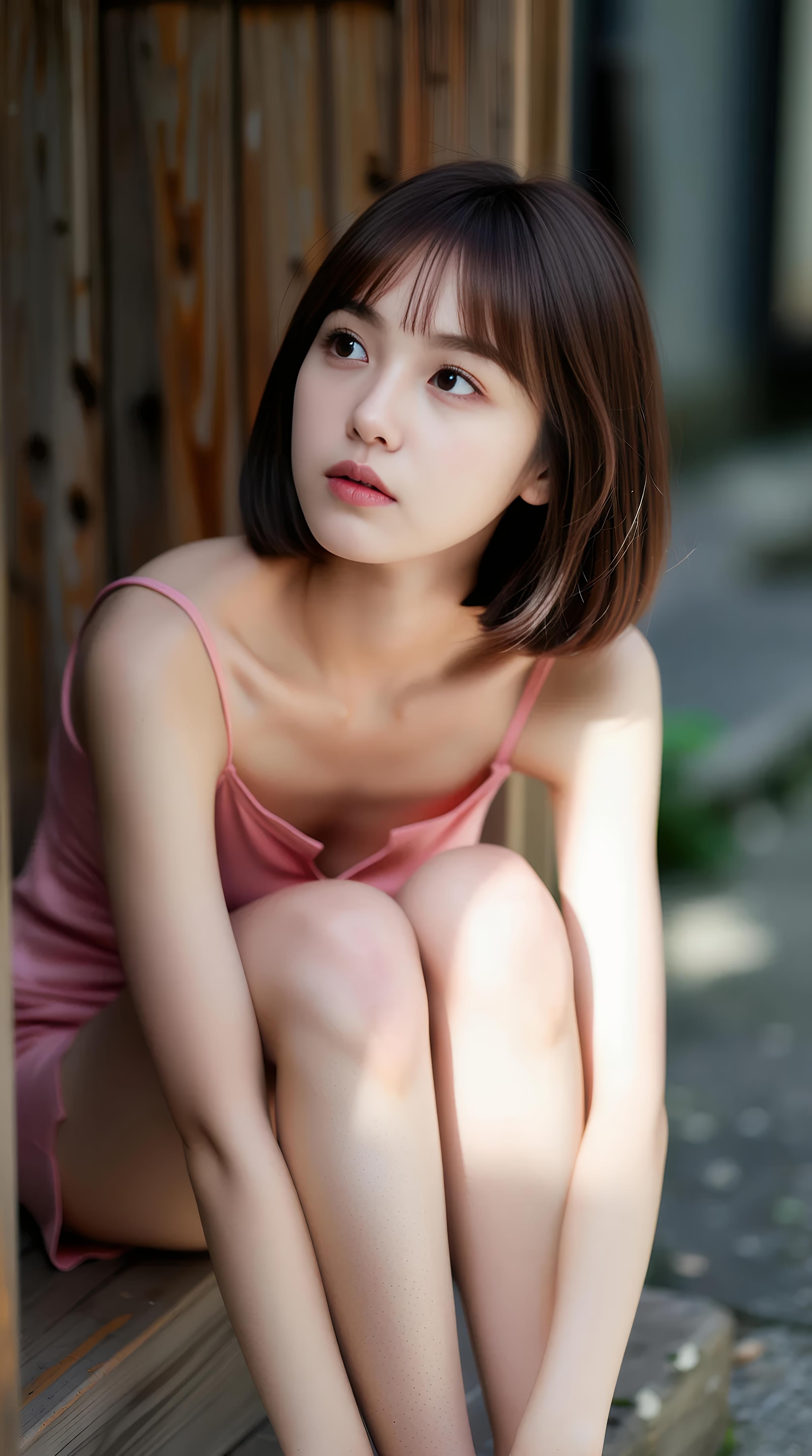 [AI美女] 小乔不乔 - กระโปรงสั้นสีชมพูในตรอกซอย: กลางแจ้งท่ามกลางแสงแดด ขาเรียวใสบริสุทธิ์ 97P