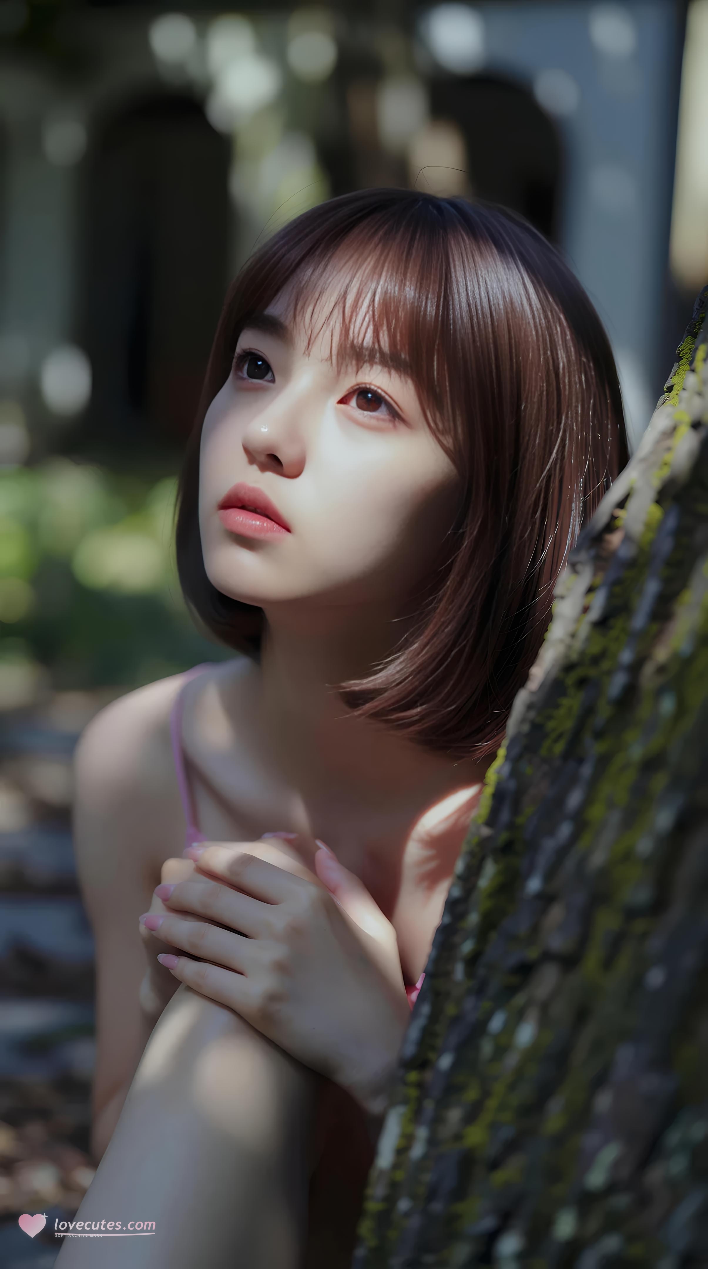 [AI美女] 小乔不乔 - 분홍색 짧은 치마 거리 골목: 야외 햇살 청순한 미다리 97P