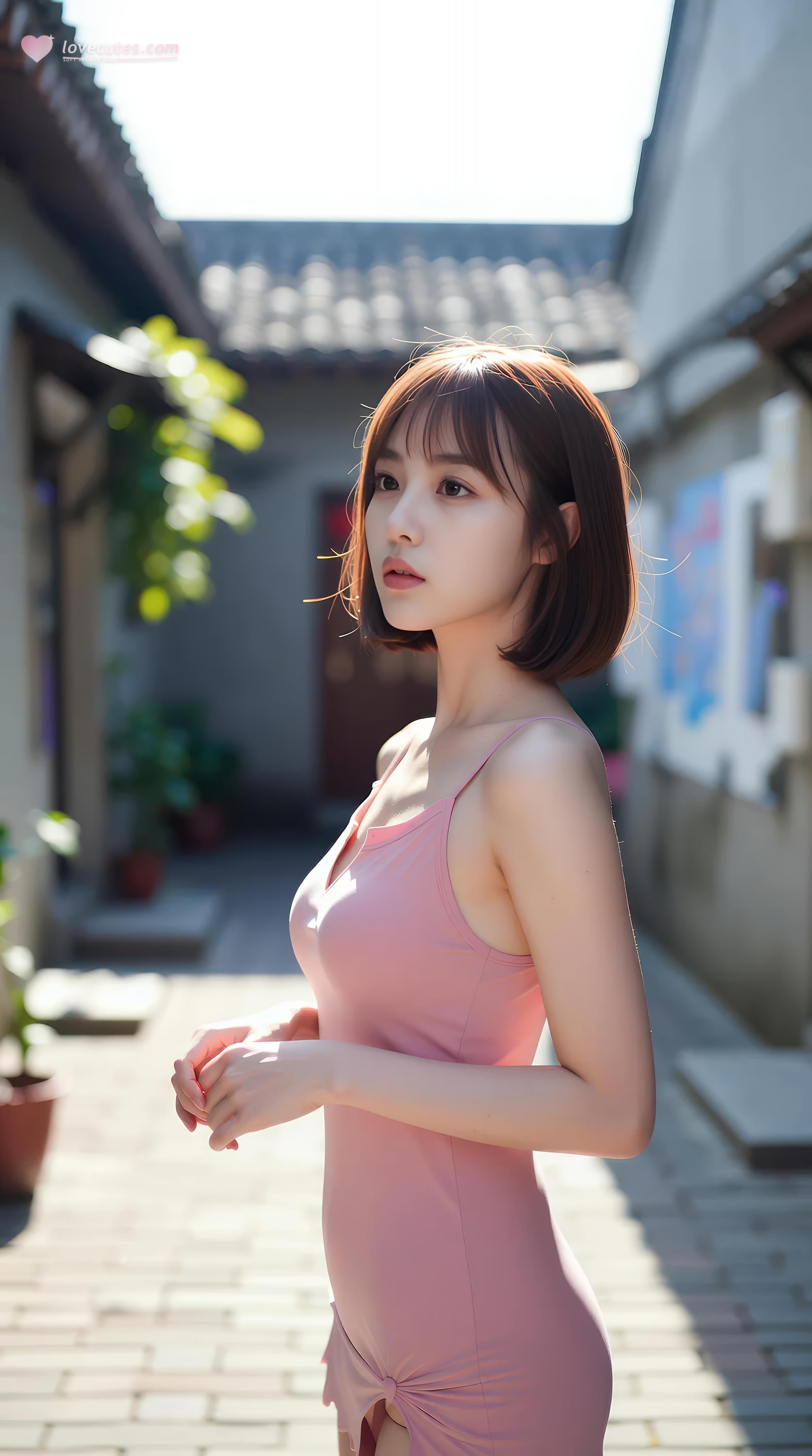 [AI美女] 小乔不乔 - กระโปรงสั้นสีชมพูในตรอกซอย: กลางแจ้งท่ามกลางแสงแดด ขาเรียวใสบริสุทธิ์ 97P