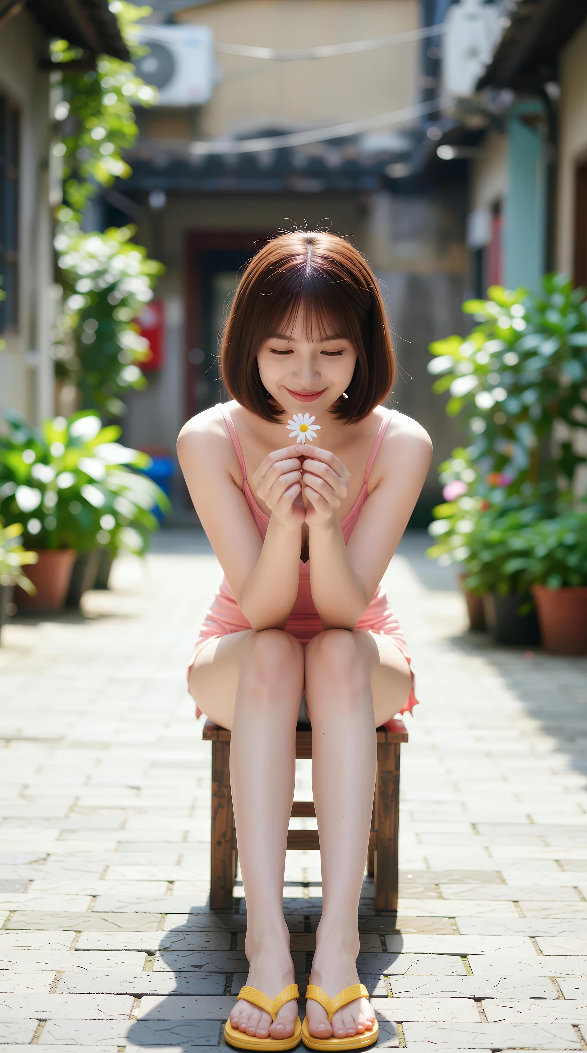 [AI美女] 小乔不乔 - กระโปรงสั้นสีชมพูในตรอกซอย: กลางแจ้งท่ามกลางแสงแดด ขาเรียวใสบริสุทธิ์ 97P