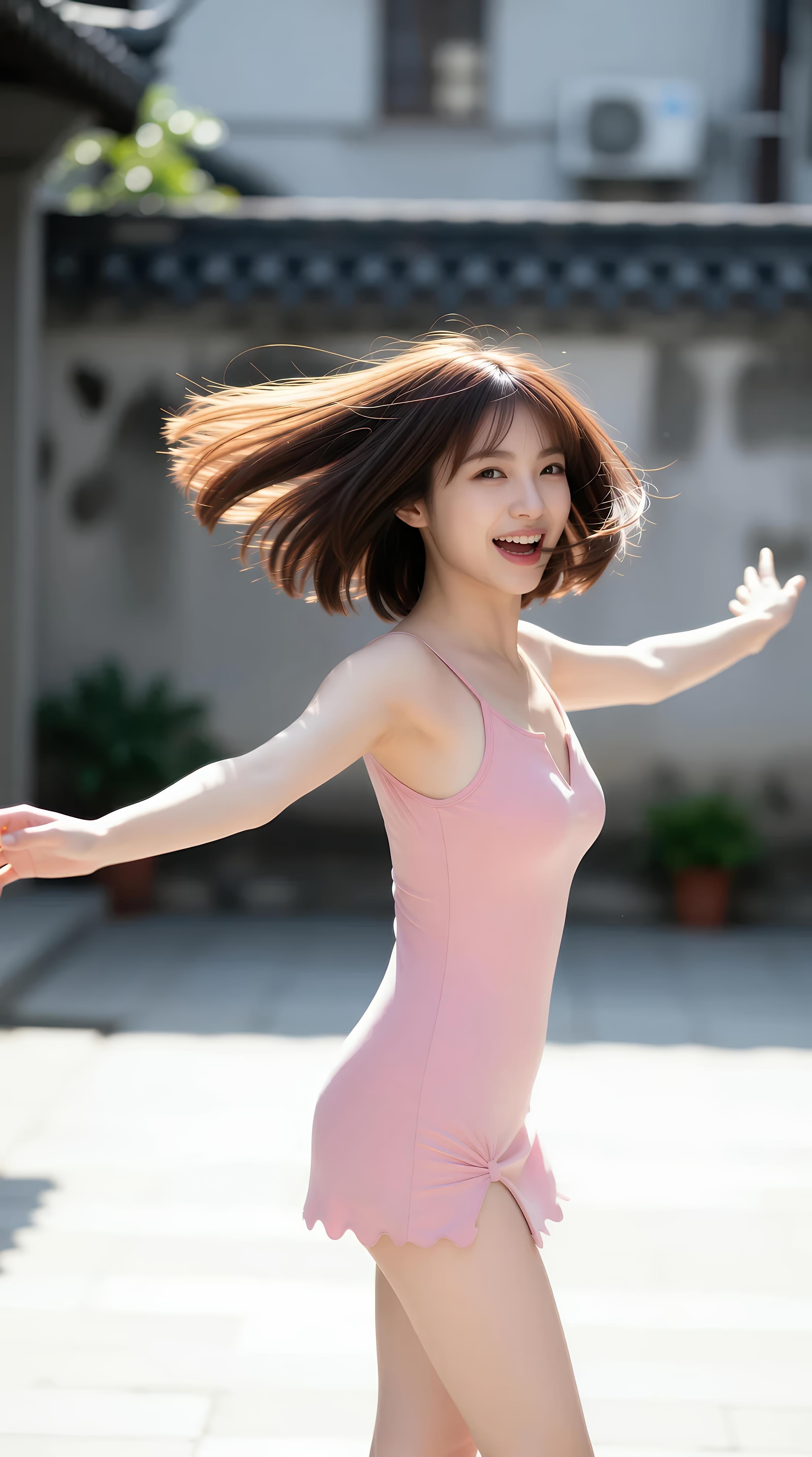[AI美女] 小乔不乔 - กระโปรงสั้นสีชมพูในตรอกซอย: กลางแจ้งท่ามกลางแสงแดด ขาเรียวใสบริสุทธิ์ 97P