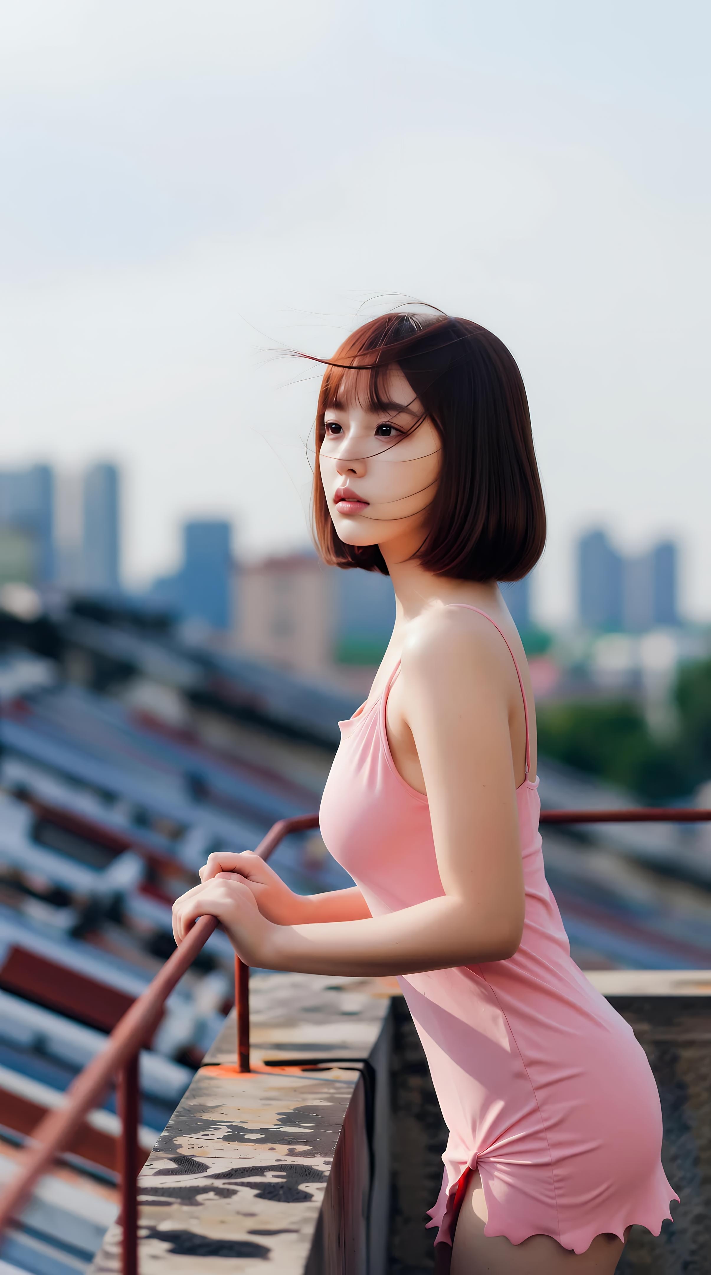 [AI美女] 小乔不乔 - กระโปรงสั้นสีชมพูในตรอกซอย: กลางแจ้งท่ามกลางแสงแดด ขาเรียวใสบริสุทธิ์ 97P