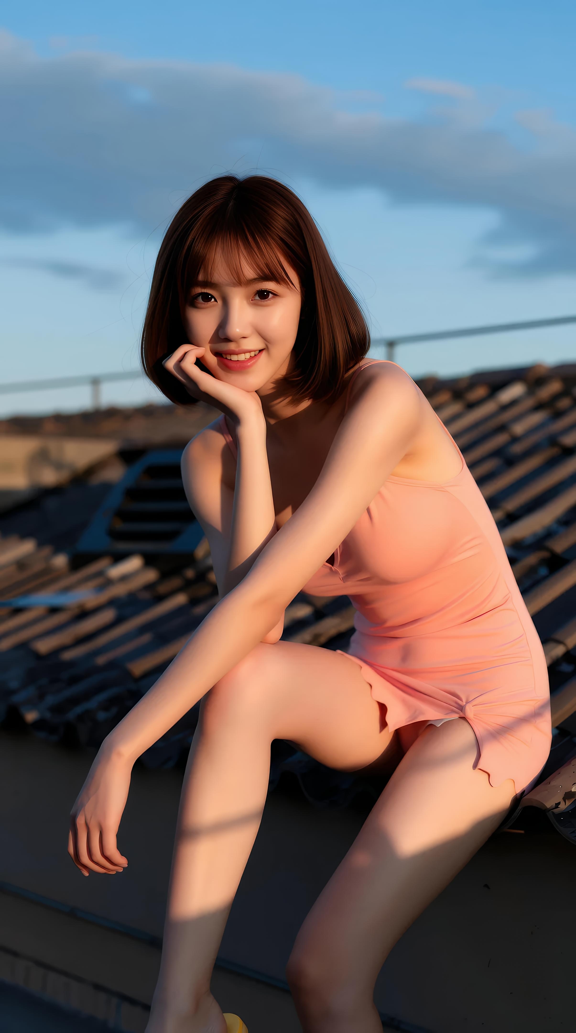 [AI美女] 小乔不乔 - กระโปรงสั้นสีชมพูในตรอกซอย: กลางแจ้งท่ามกลางแสงแดด ขาเรียวใสบริสุทธิ์ 97P