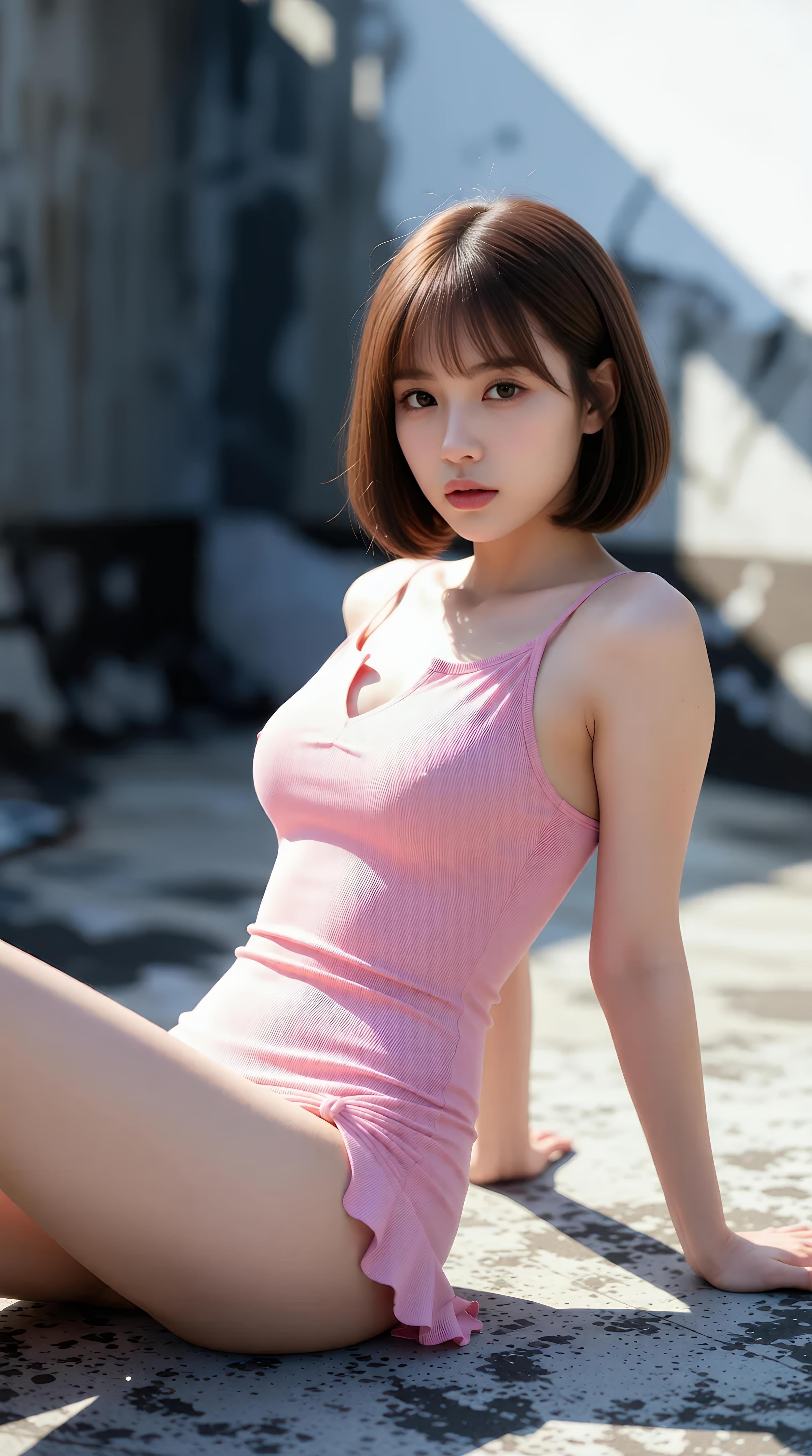 [AI美女] 小乔不乔 - กระโปรงสั้นสีชมพูในตรอกซอย: กลางแจ้งท่ามกลางแสงแดด ขาเรียวใสบริสุทธิ์ 97P