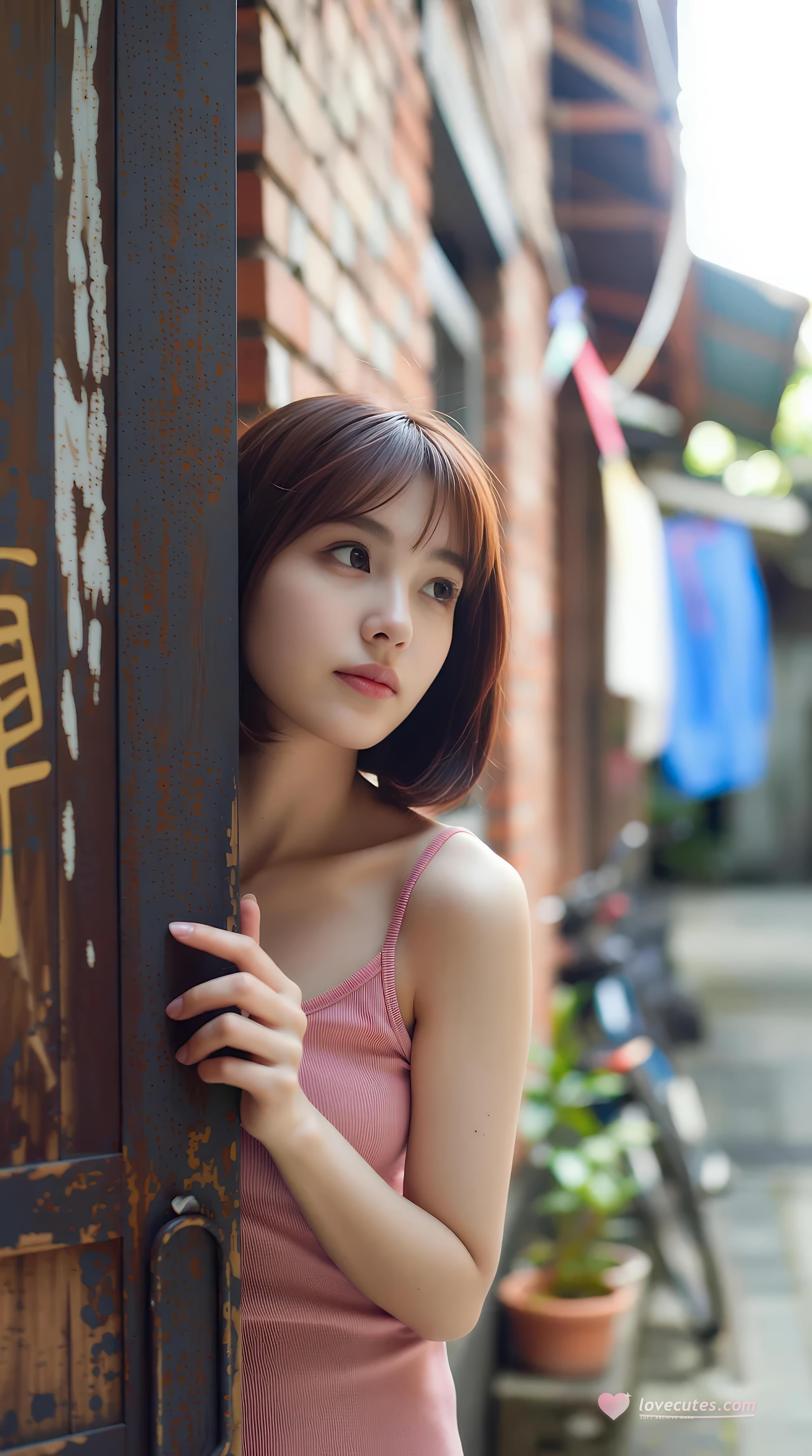 [AI美女] 小乔不乔 - กระโปรงสั้นสีชมพูในตรอกซอย: กลางแจ้งท่ามกลางแสงแดด ขาเรียวใสบริสุทธิ์ 97P