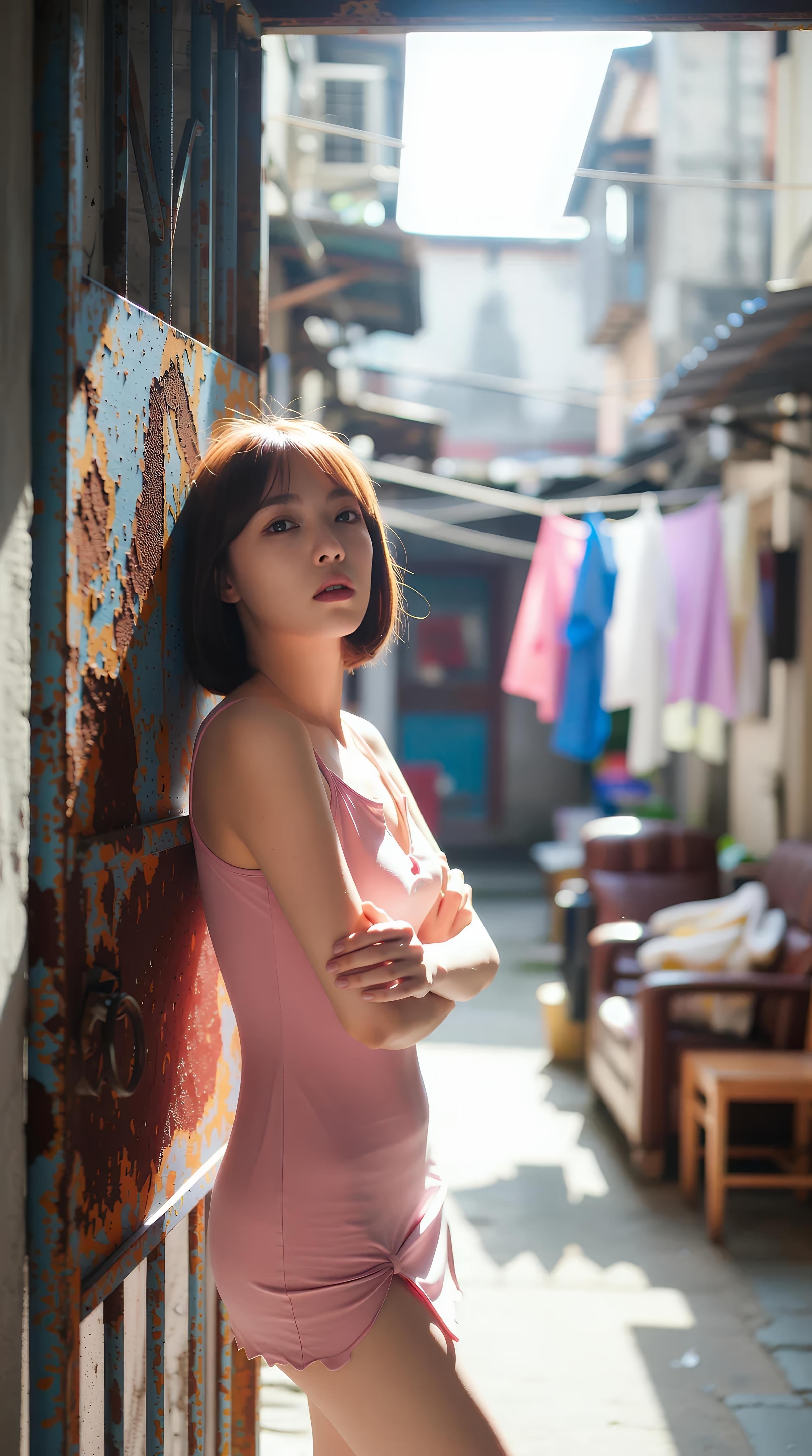 [AI美女] 小乔不乔 - กระโปรงสั้นสีชมพูในตรอกซอย: กลางแจ้งท่ามกลางแสงแดด ขาเรียวใสบริสุทธิ์ 97P