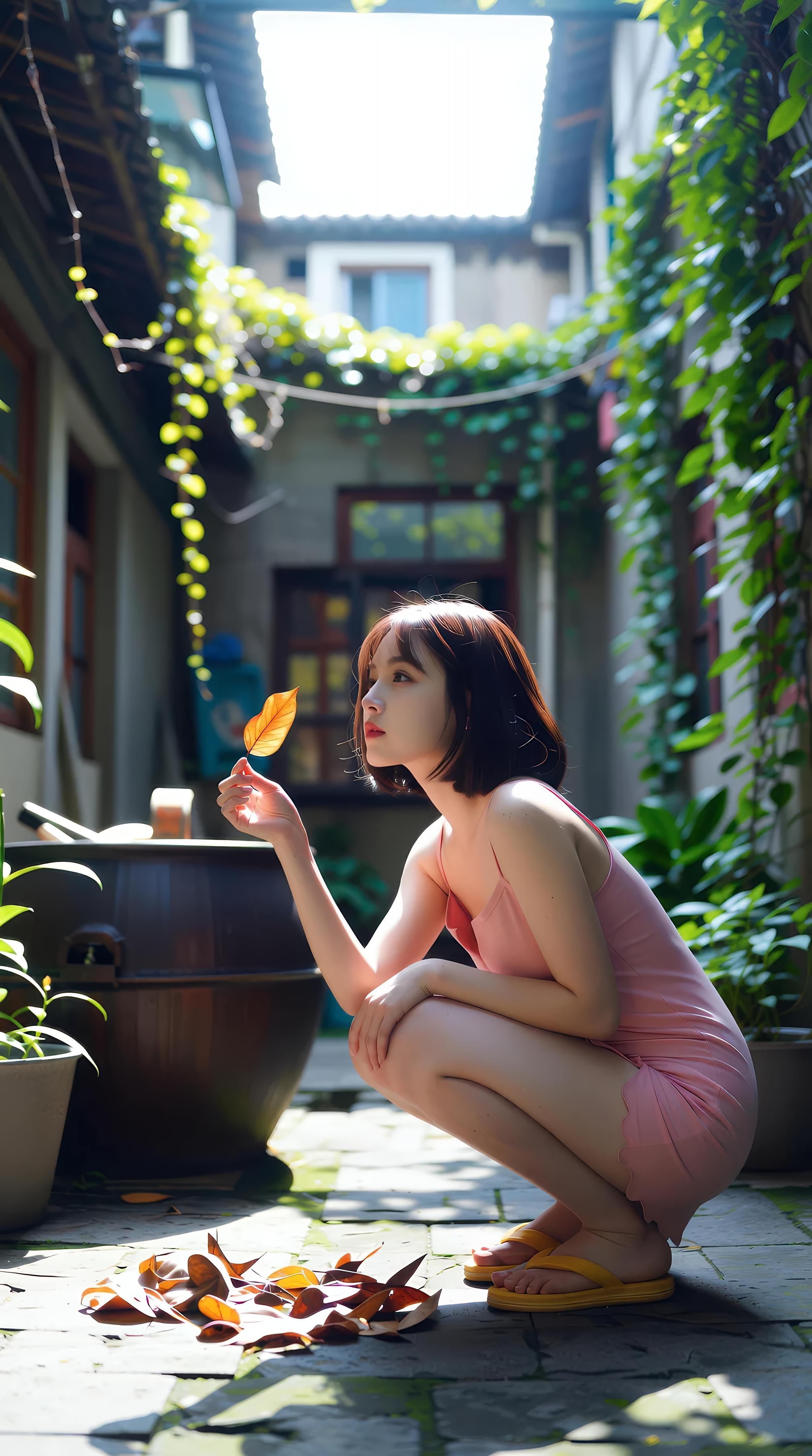 [AI美女] 小乔不乔 - 粉色短裙街巷：户外阳光清纯美腿 97P