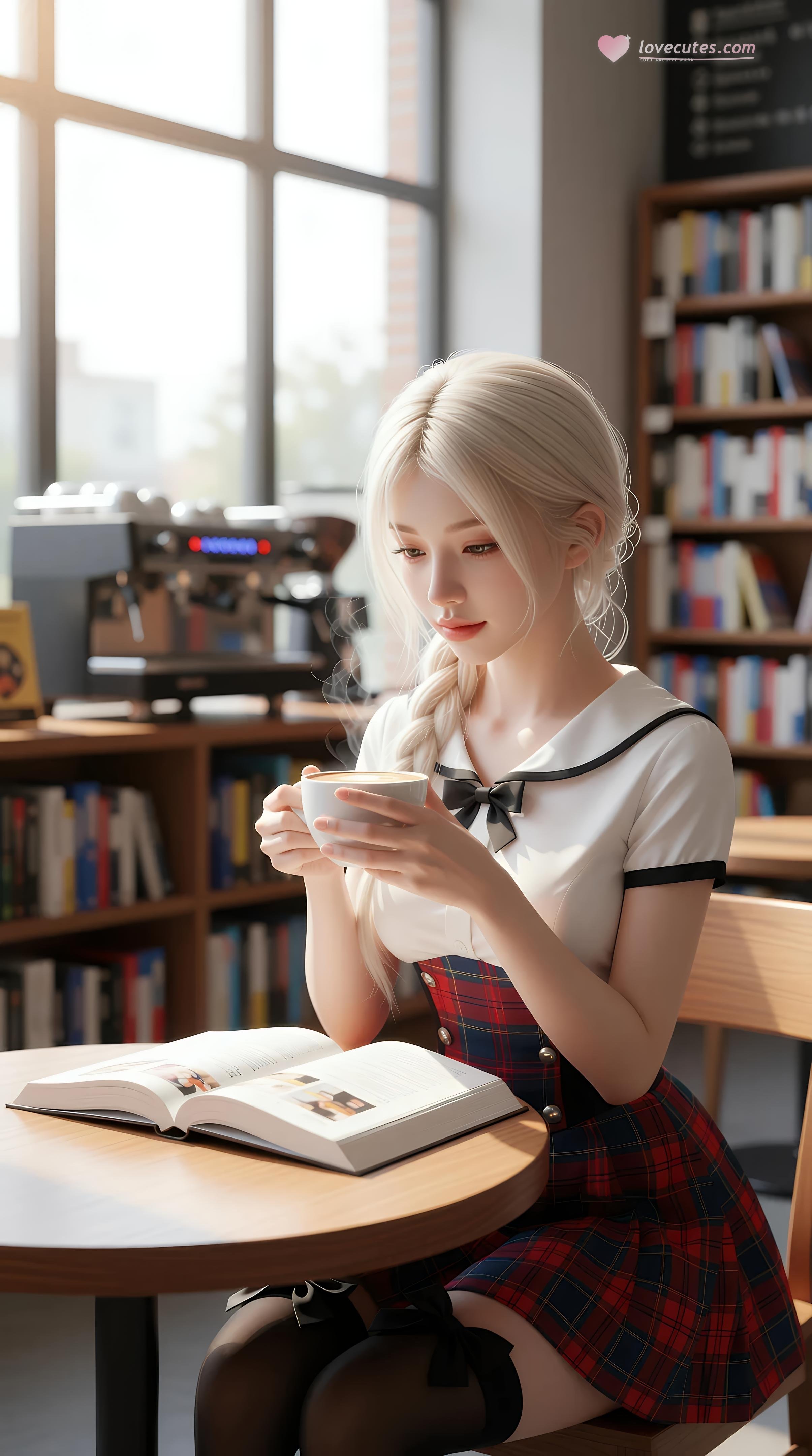 [AI美女] 熙蕾学姐ruby - 图书馆学姐：格裙黑丝校园写真 86P