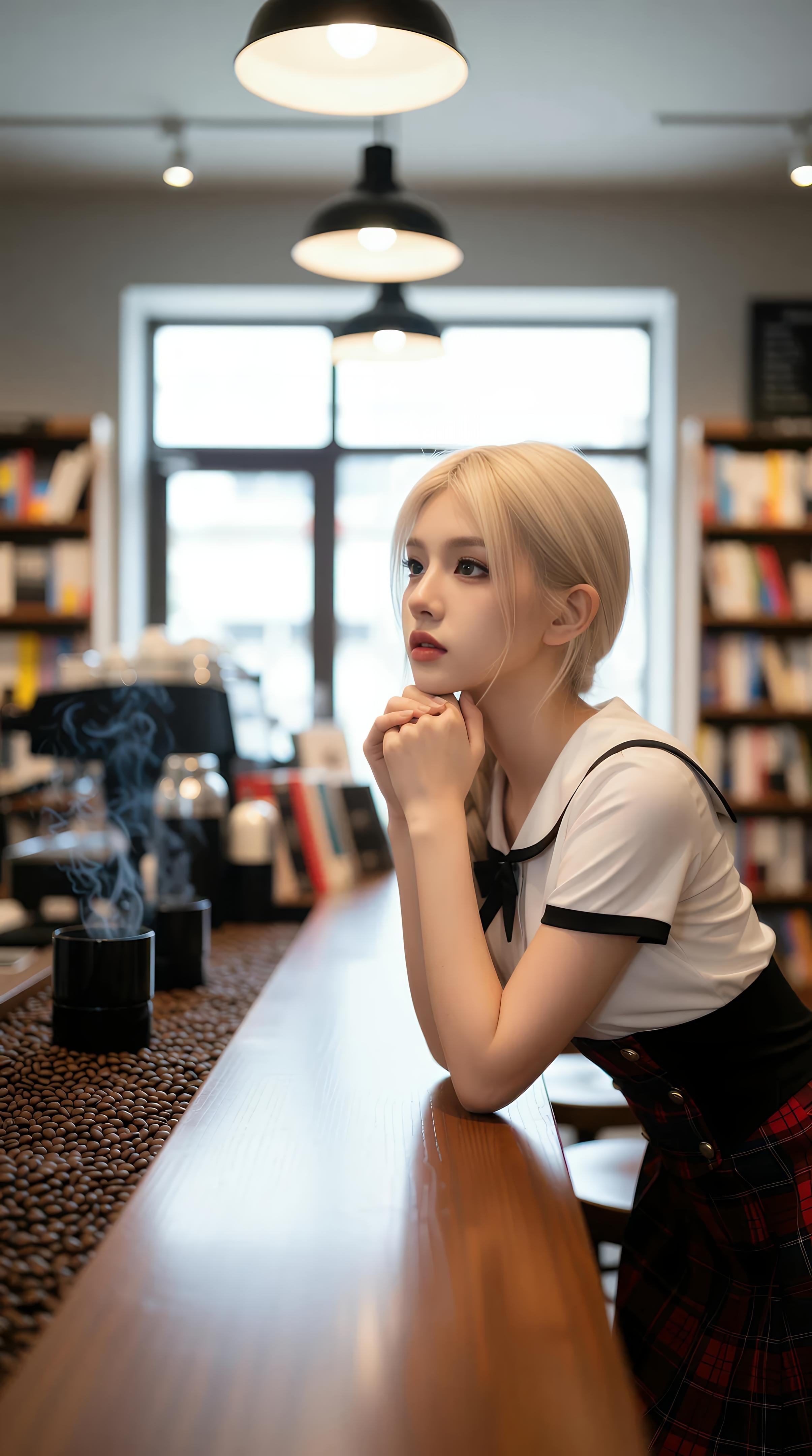 [AI美女] 熙蕾学姐ruby - 图书馆学姐：格裙黑丝校园写真 86P