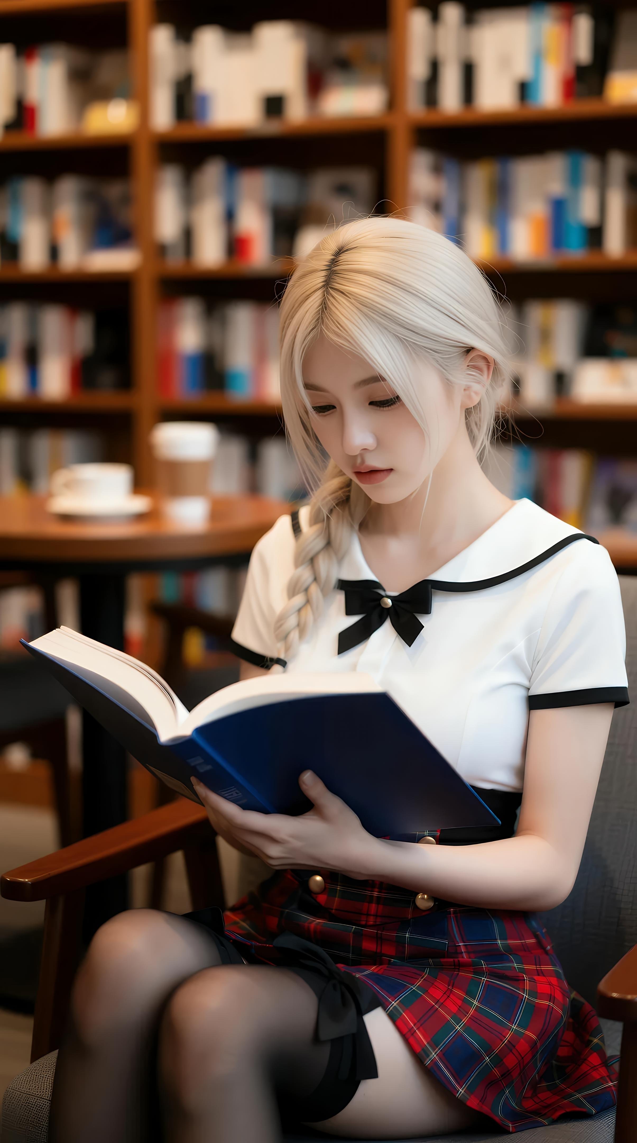 [AI美女] 熙蕾学姐ruby - 图书馆学姐：格裙黑丝校园写真 86P