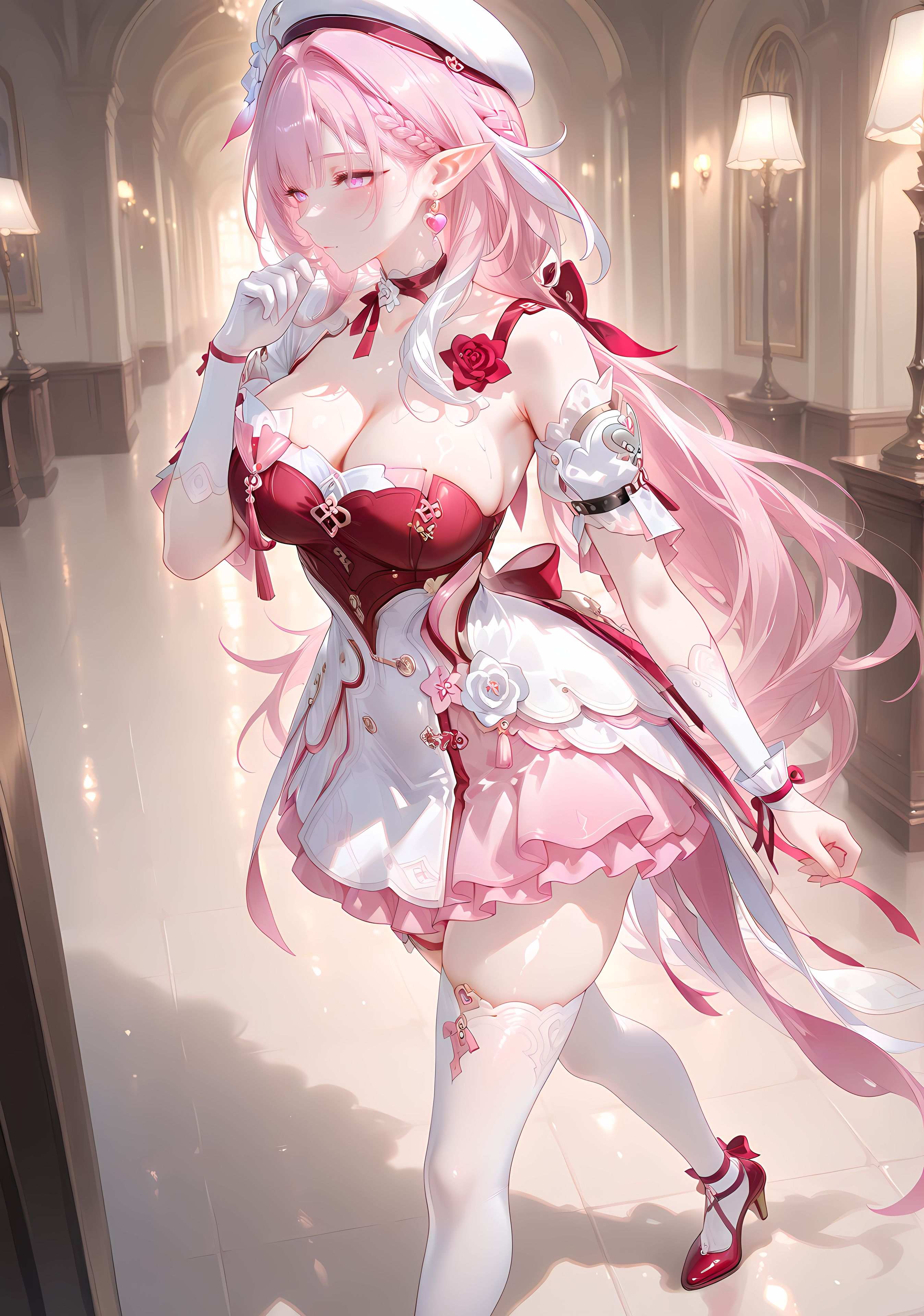 AI tạo ra Anime Girl - [NAKS] 爱莉希雅Elysia：đen tất chụp phòng ngủ trên giường lộ âm hộ 342P