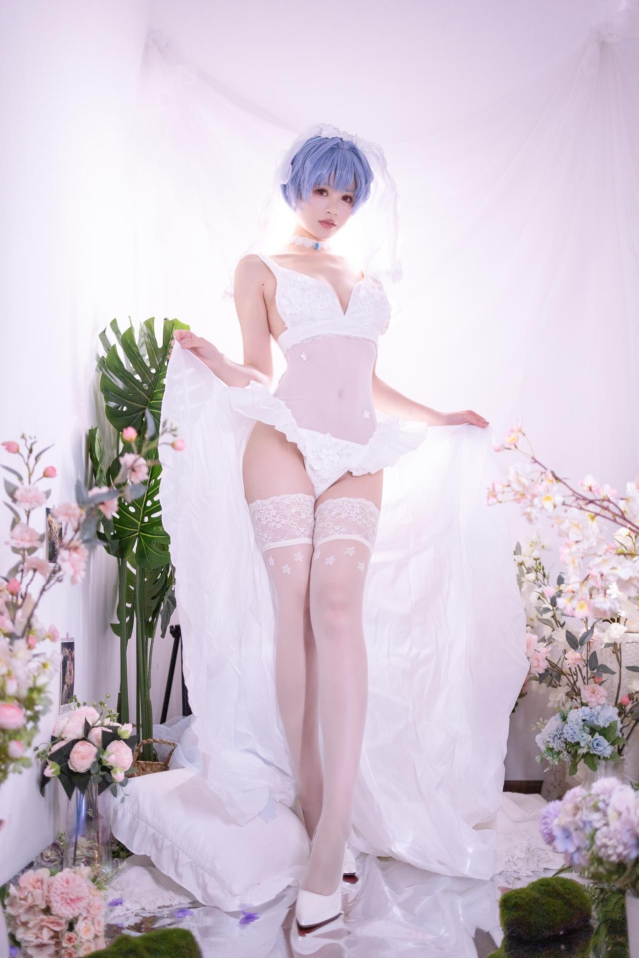 [cosplay] 千反田鹿子 - 新世纪福音战士 绫波丽花嫁：白纱花嫁白丝柔光还原 52P
