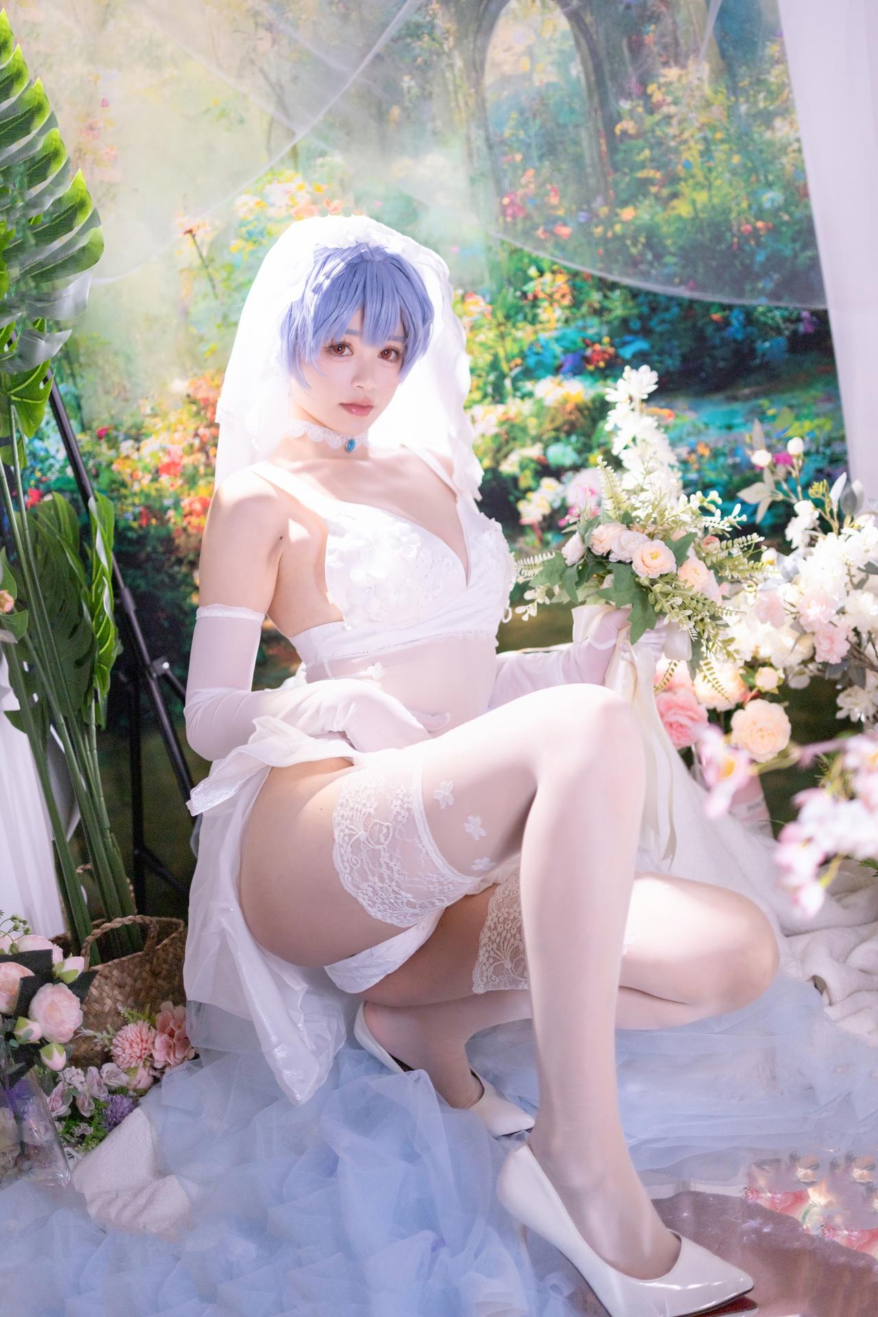 [cosplay] 千反田鹿子 - 新世纪福音战士 绫波丽花嫁：白纱花嫁白丝柔光还原 52P