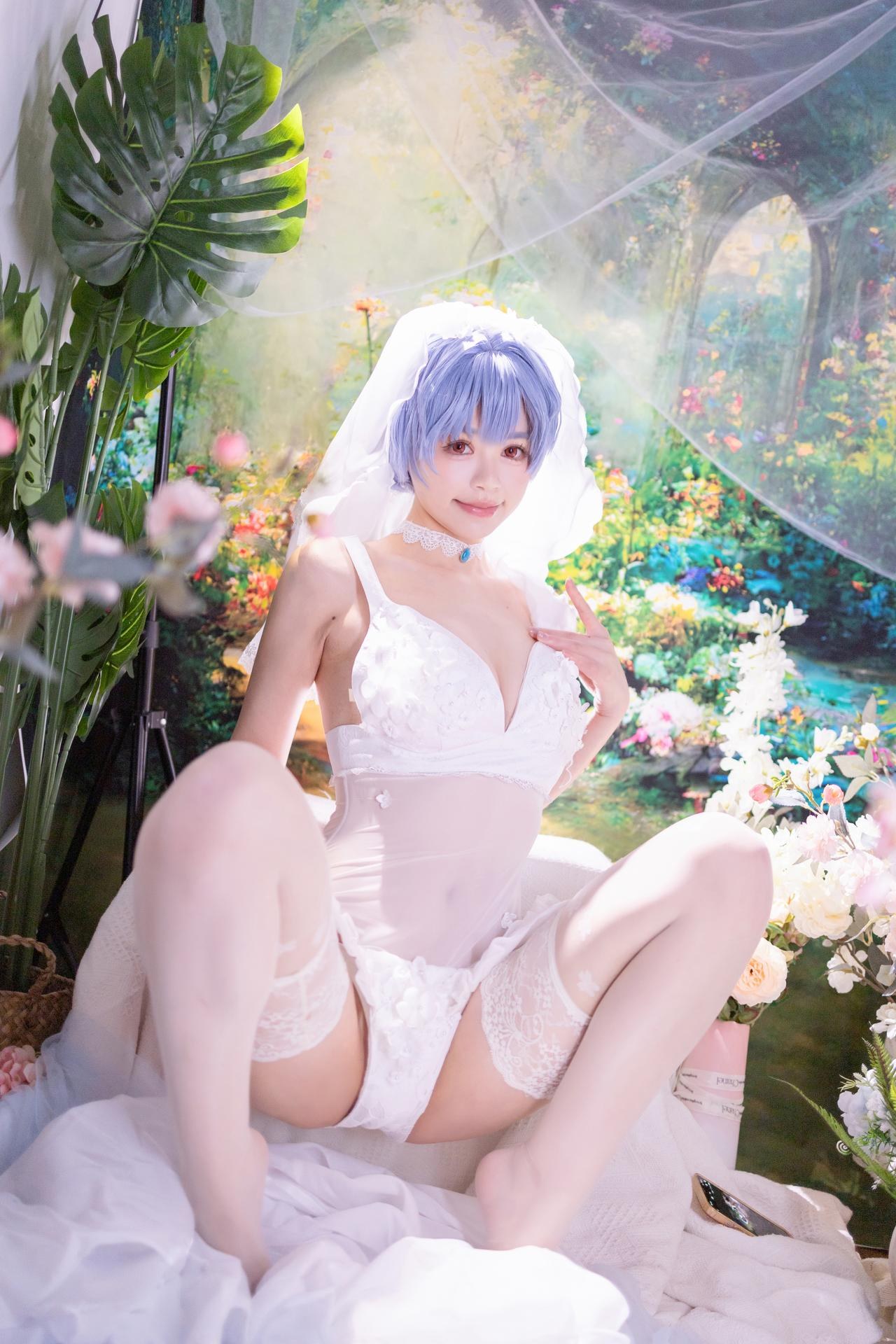 [cosplay] 千反田鹿子 - 新世纪福音战士 绫波丽花嫁：白纱花嫁白丝柔光还原 52P