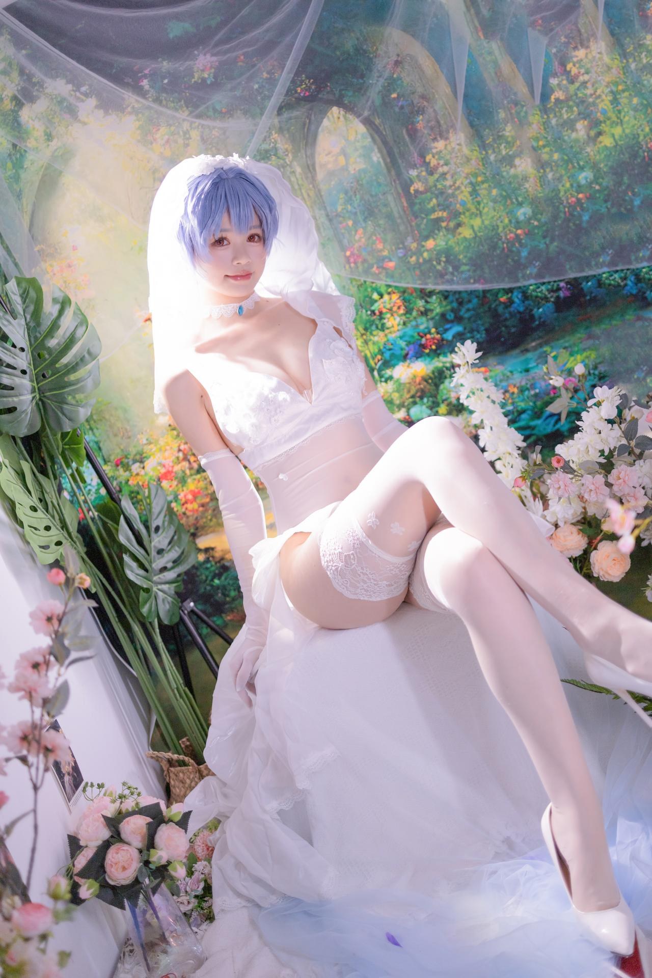 [cosplay] 千反田鹿子 - 新世纪福音战士 绫波丽花嫁：白纱花嫁白丝柔光还原 52P