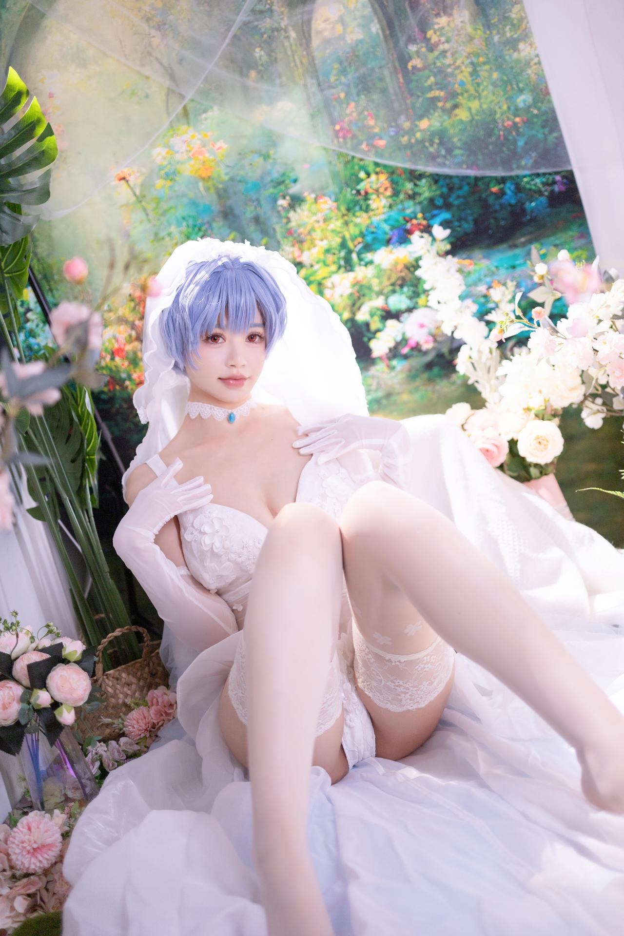 [cosplay] 千反田鹿子 - 新世纪福音战士 绫波丽花嫁：白纱花嫁白丝柔光还原 52P