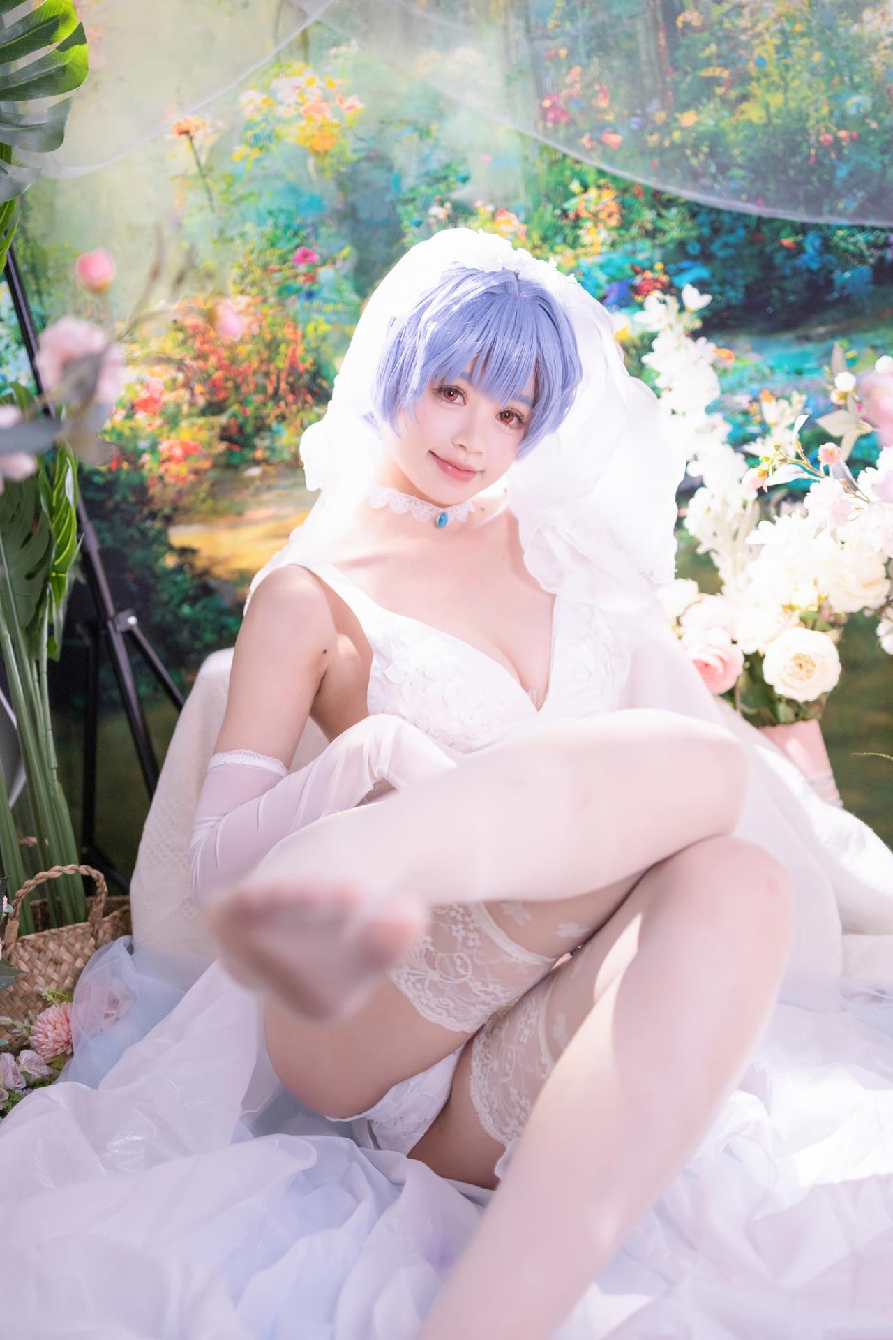 [cosplay] 千反田鹿子 - 新世纪福音战士 绫波丽花嫁：白纱花嫁白丝柔光还原 52P