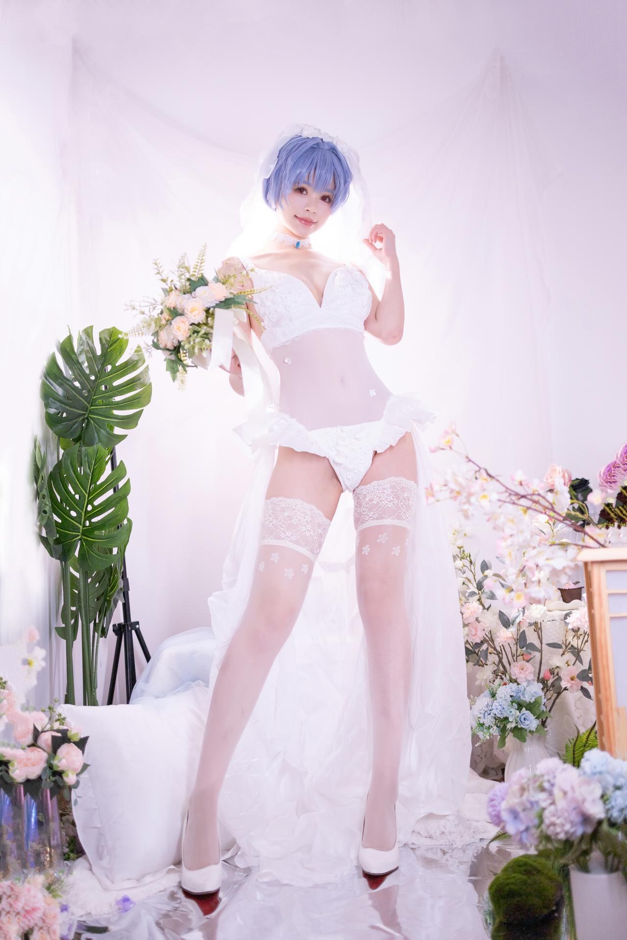 [cosplay] 千反田鹿子 - 新世纪福音战士 绫波丽花嫁：白纱花嫁白丝柔光还原 52P