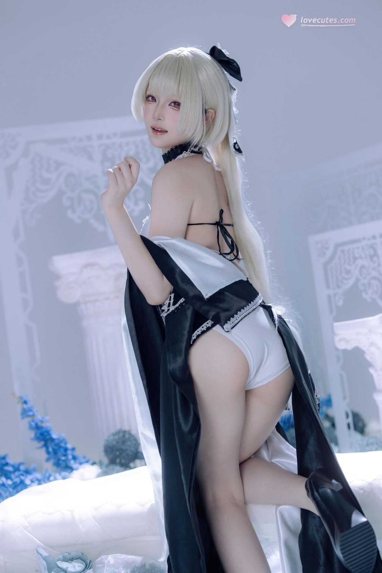 [cosplay] 屿鱼 - 碧蓝航线 可畏同人礼服：黑白礼服白丝美腿冰蓝布景 63P
