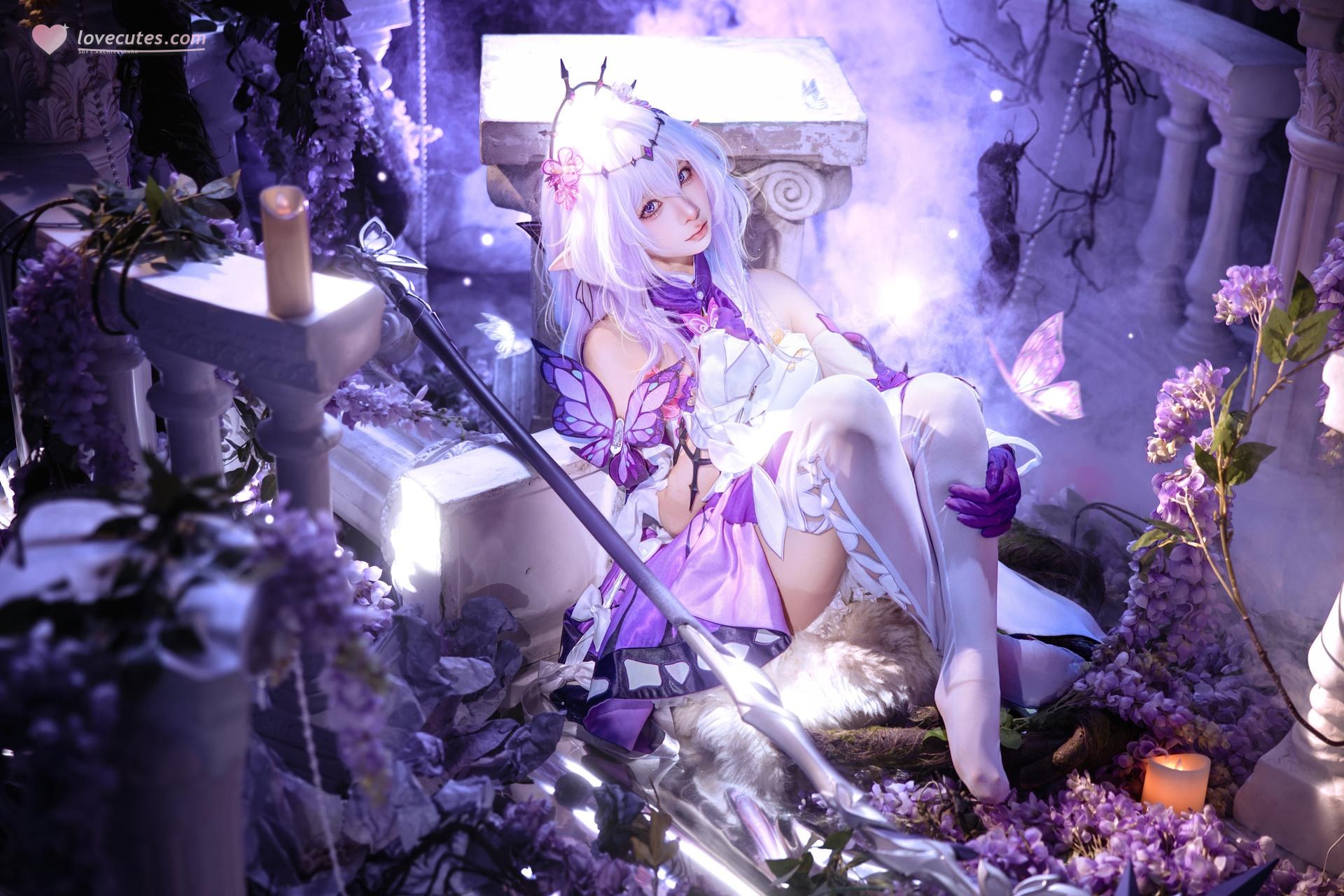 [cosplay] 蠢沫沫 - 崩坏星穹铁道 遐蝶：紫白礼裙蝶翼梦幻还原 12P
