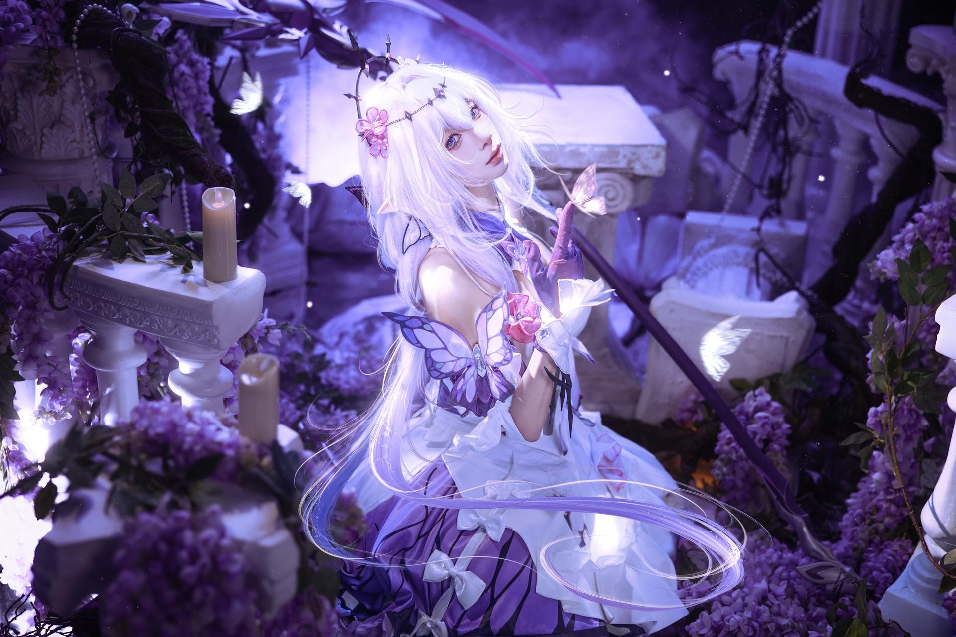 [cosplay] 蠢沫沫 - 崩坏星穹铁道 遐蝶：紫白礼裙蝶翼梦幻还原 12P