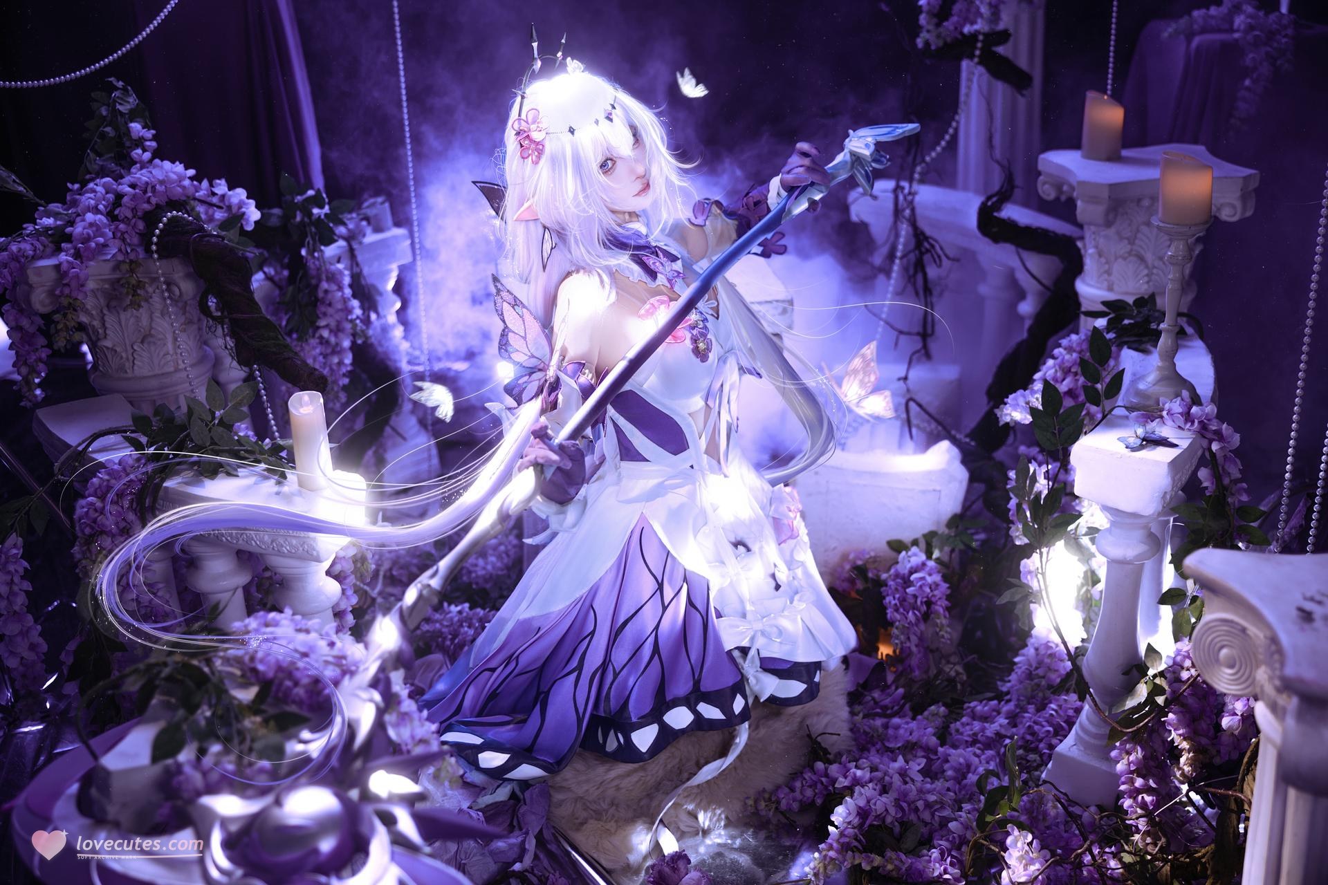 [cosplay] 蠢沫沫 - 崩坏星穹铁道 遐蝶：紫白礼裙蝶翼梦幻还原 12P