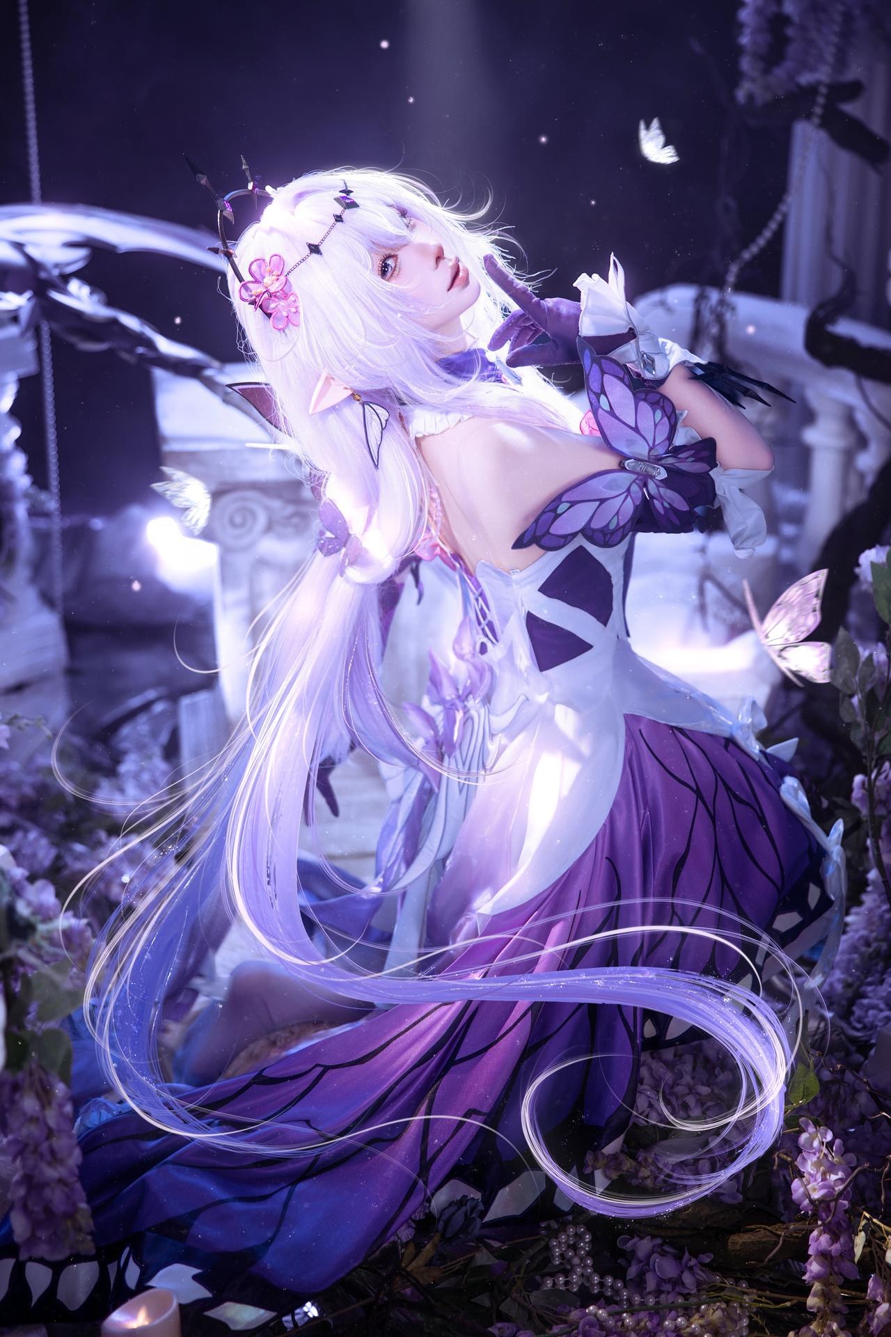 [cosplay] 蠢沫沫 - 崩坏星穹铁道 遐蝶：紫白礼裙蝶翼梦幻还原 12P