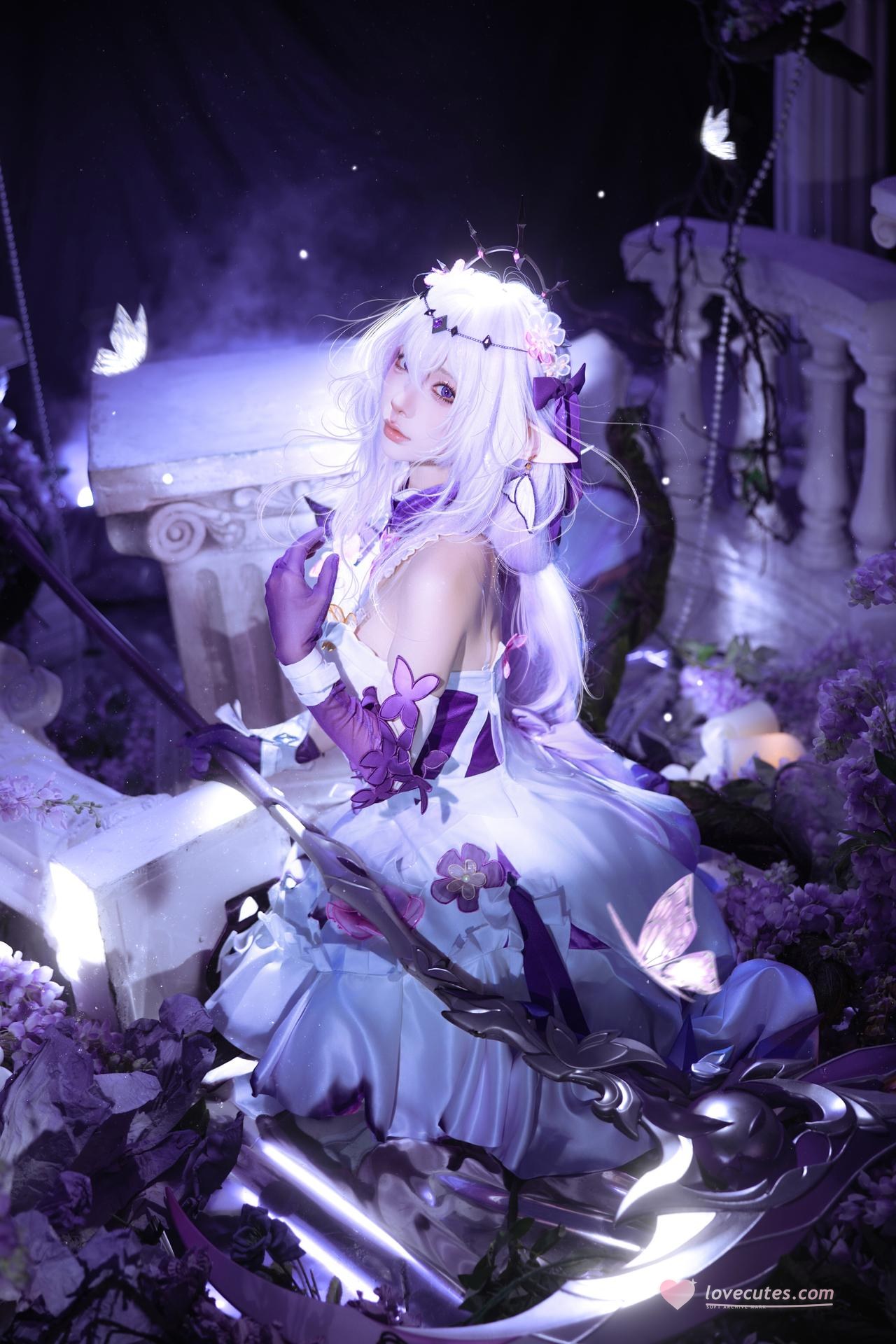 [cosplay] 蠢沫沫 - 崩坏星穹铁道 遐蝶：紫白礼裙蝶翼梦幻还原 12P