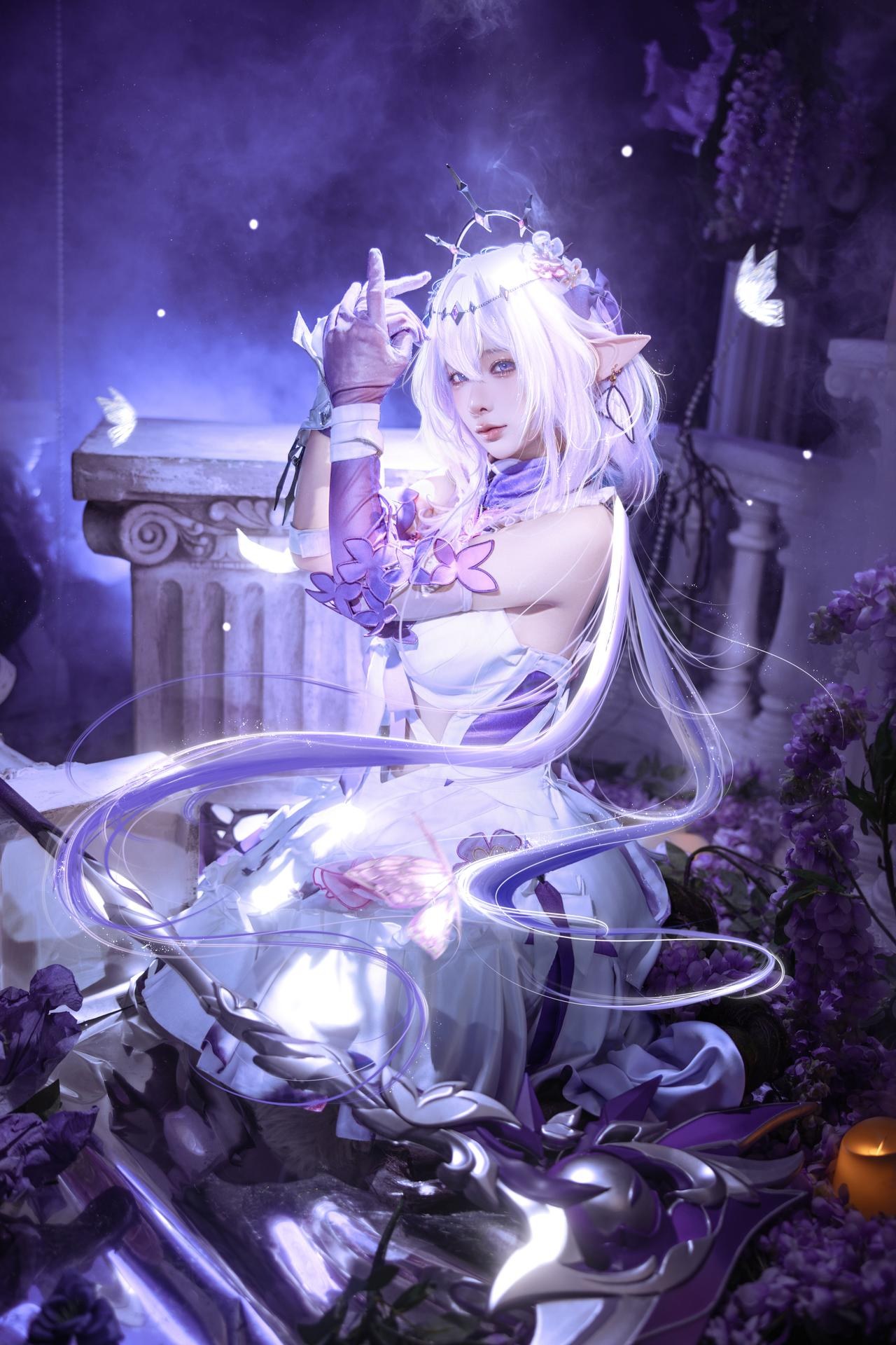 [cosplay] 蠢沫沫 - 崩坏星穹铁道 遐蝶：紫白礼裙蝶翼梦幻还原 12P