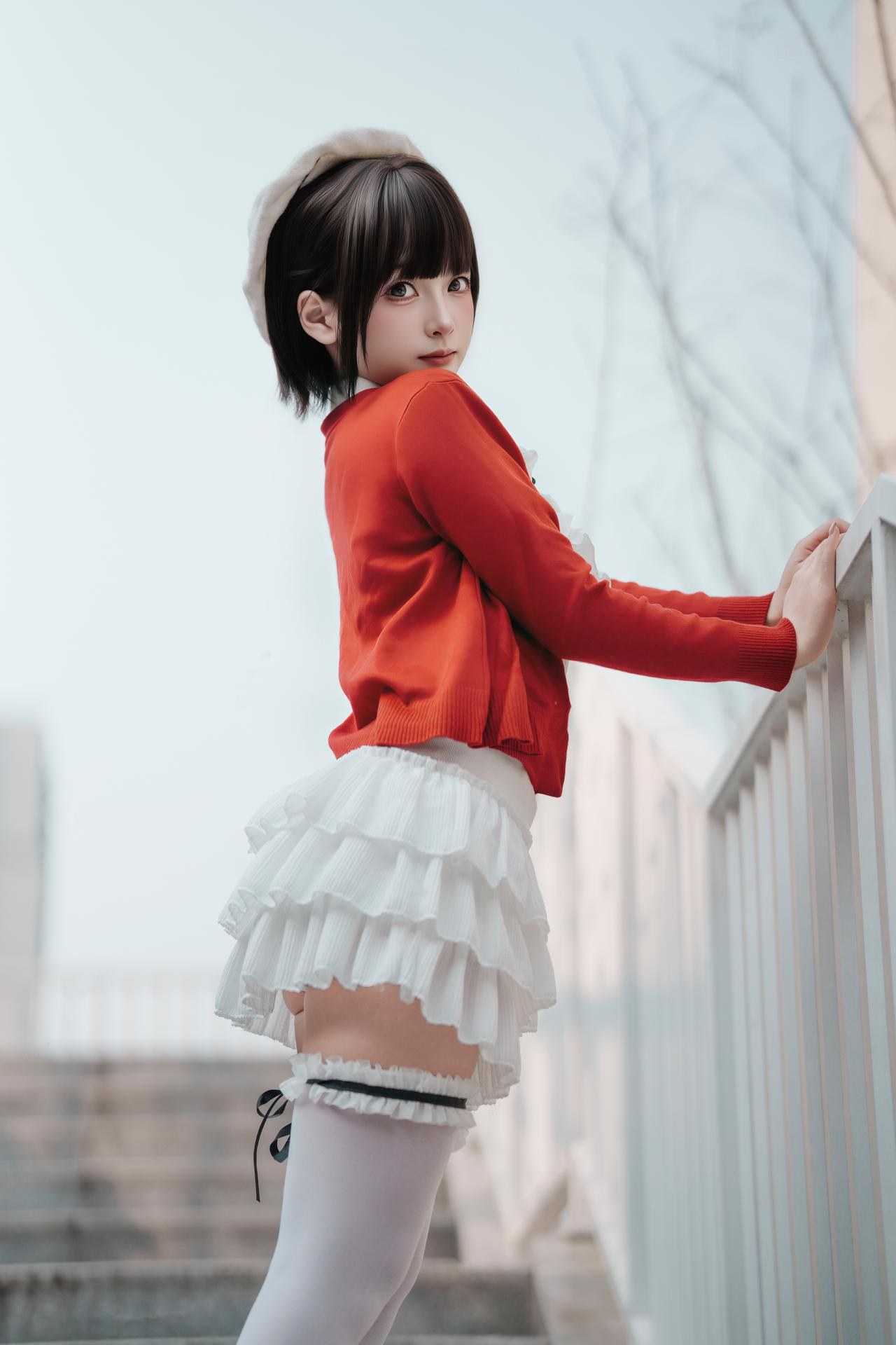 [写真] Bangni邦尼 - 春日游：红色开衫白裙白丝户外写真 82P8V