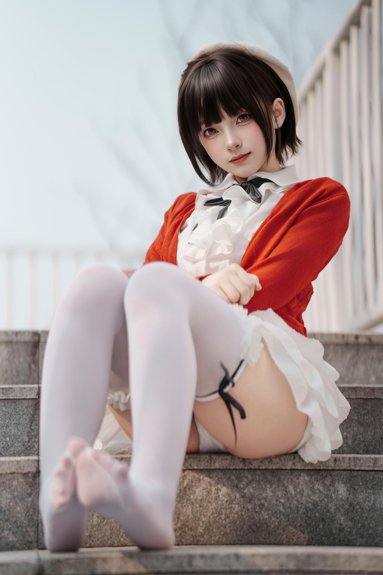 [写真] Bangni邦尼 - 春日游：红色开衫白裙白丝户外写真 82P8V