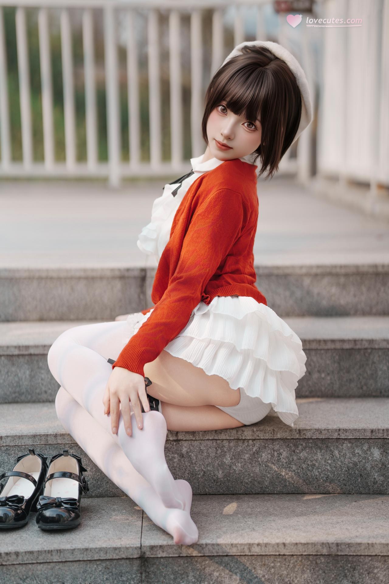 [写真] Bangni邦尼 - 春日游：红色开衫白裙白丝户外写真 82P8V