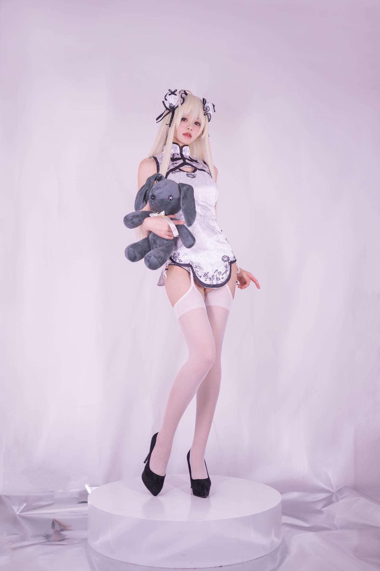 [cosplay] 星黛鹿鹿 - Yosuga no Sora Sora-chan sườn xám: tóc trắng, sườn xám trắng, tất trắng ảnh lớn 62P