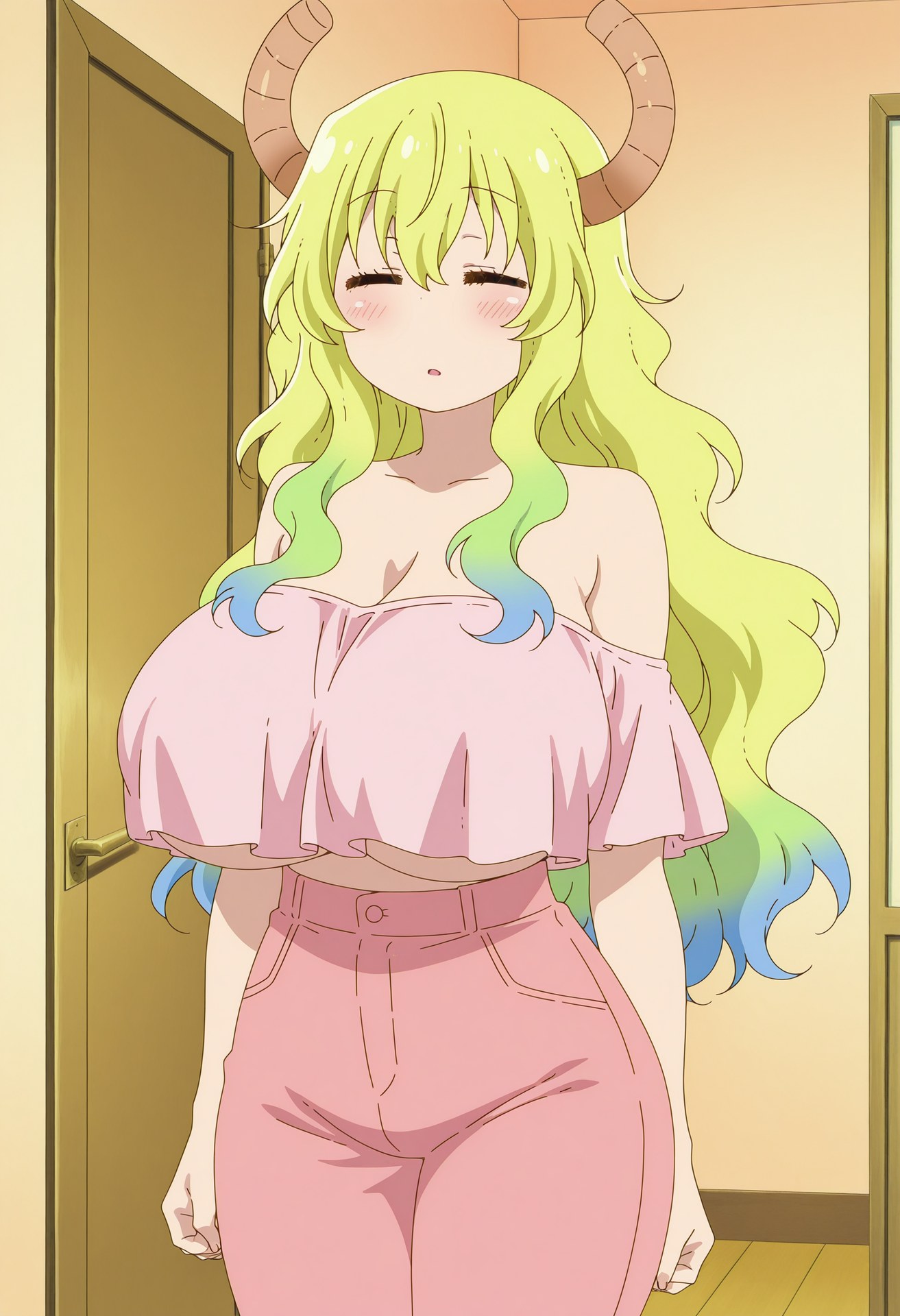 AI Generated Anime Girl - Miss Kobayashi's Dragon Maid Lucoa: Black Stockings Tight Outfit Private Nude Exposure 50P