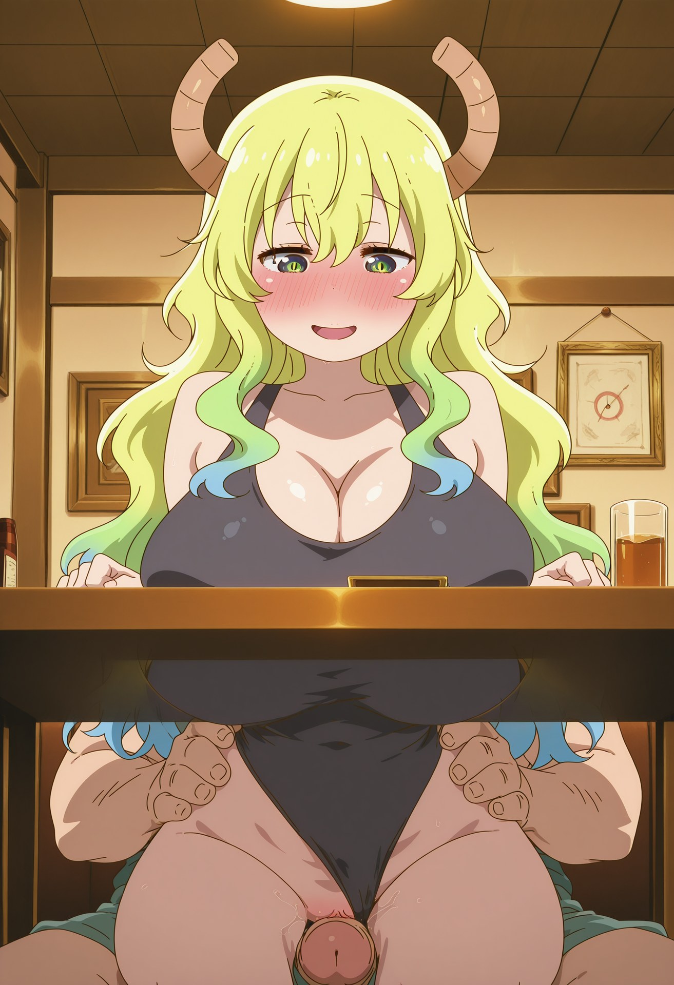 AI Generated Anime Girl - Miss Kobayashi's Dragon Maid Lucoa: Black Stockings Tight Outfit Private Nude Exposure 50P