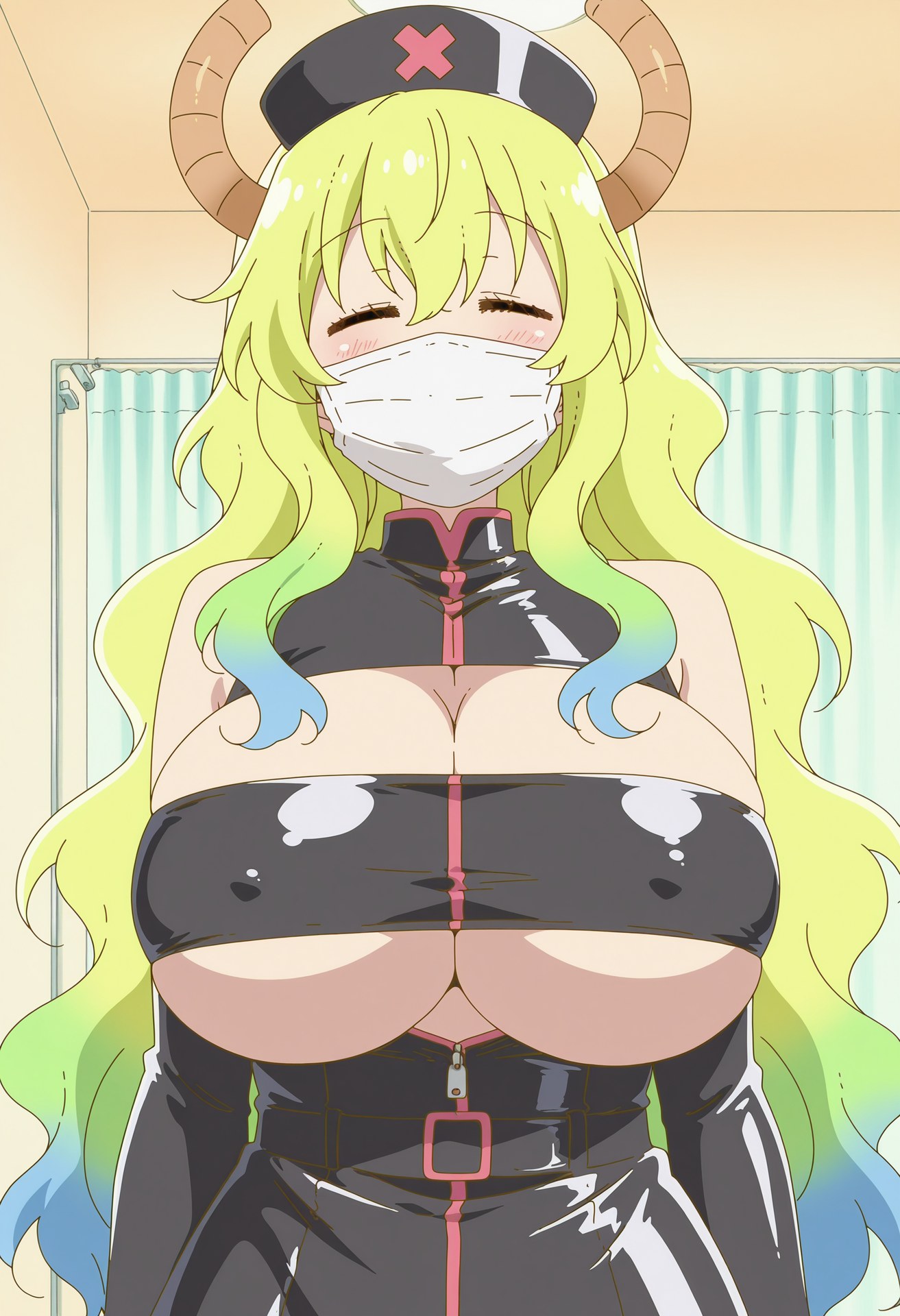 AI Generated Anime Girl - Miss Kobayashi's Dragon Maid Lucoa: Black Stockings Tight Outfit Private Nude Exposure 50P