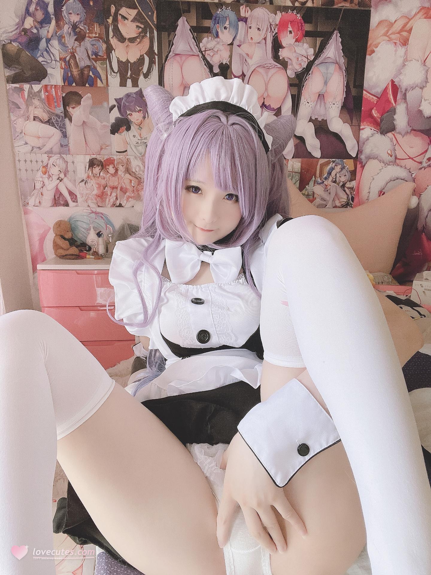 [cosplay] 习呆呆 - Keqing Maid: Purple Hair Cat Ears Nipple-Exposed Recreation 27P