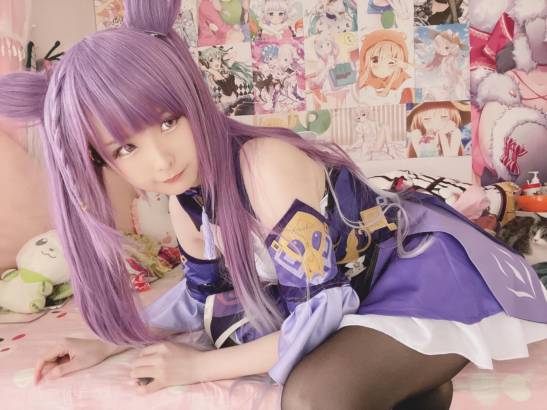 [cosplay] 习呆呆 - Keqing: tái hiện quy mô lớn với tóc tím, tai thỏ và lộ điểm 60P2V