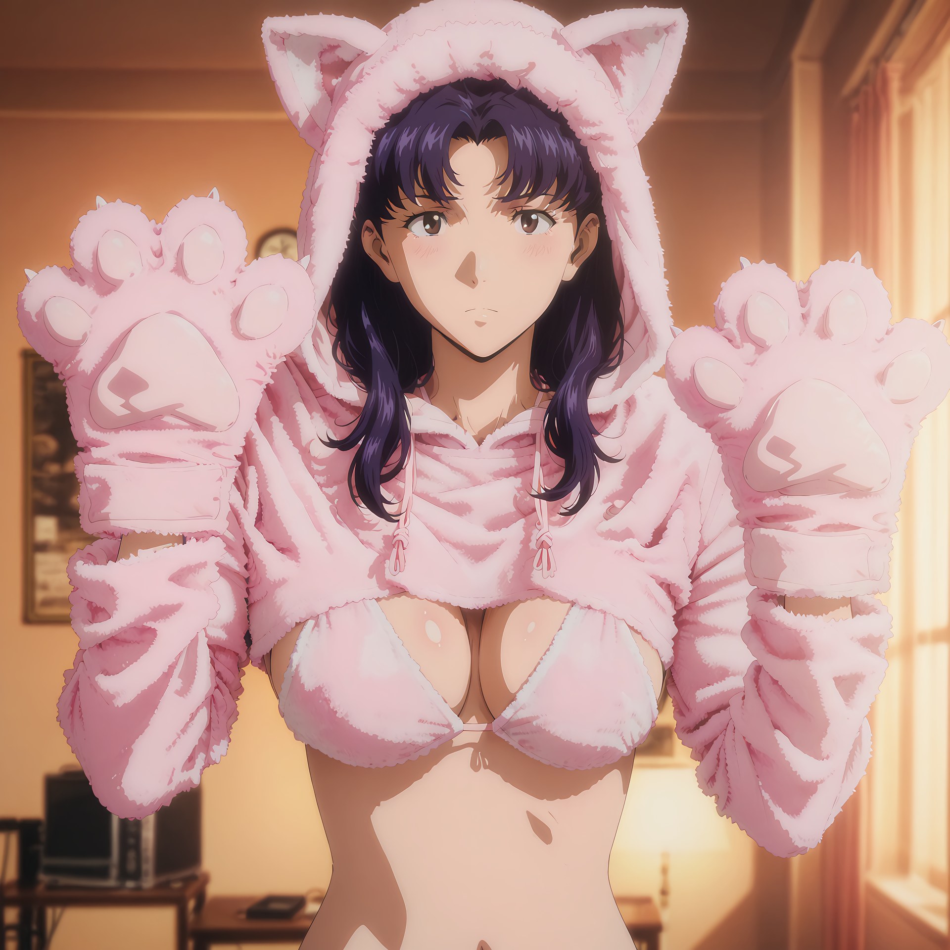 AI Generated Anime Girl - 新世紀福音戰士 葛城美里：蕾絲內衣泳裝沙灘露穴 102P
